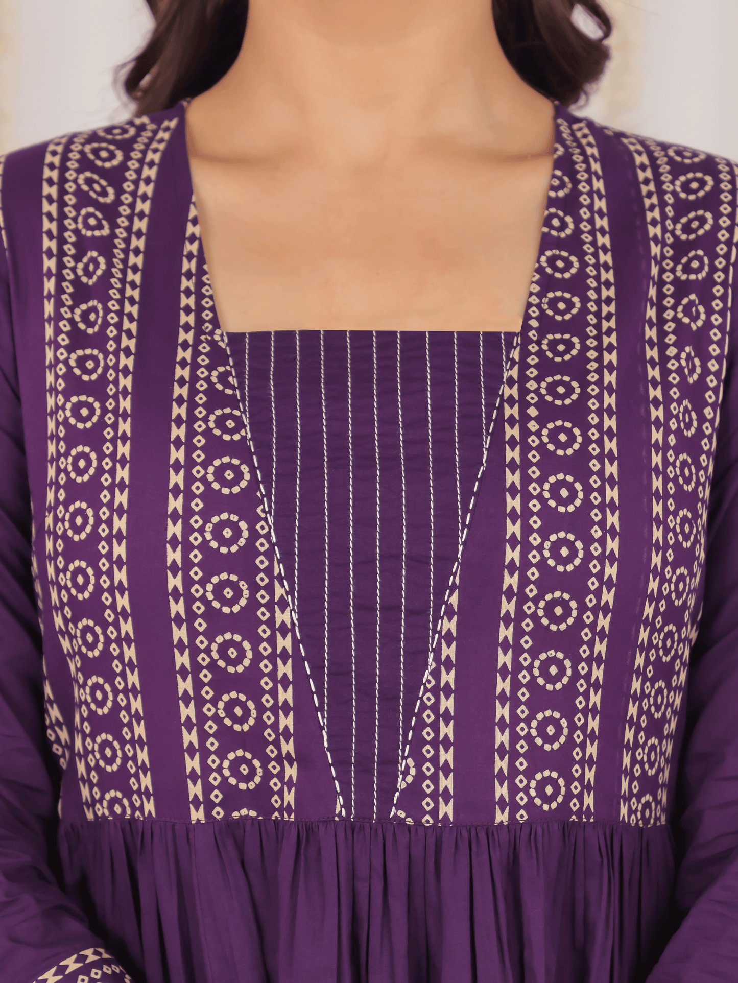 Soft Cotton Bandhani Anarkali Purple Kurta