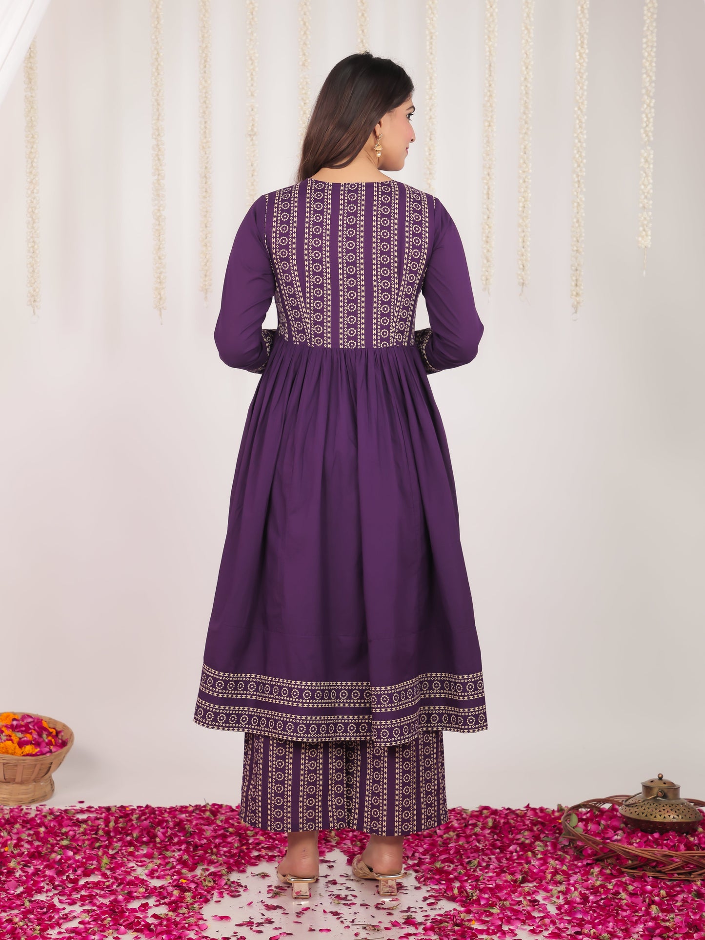 Soft Cotton Bandhani Anarkali Purple Kurta