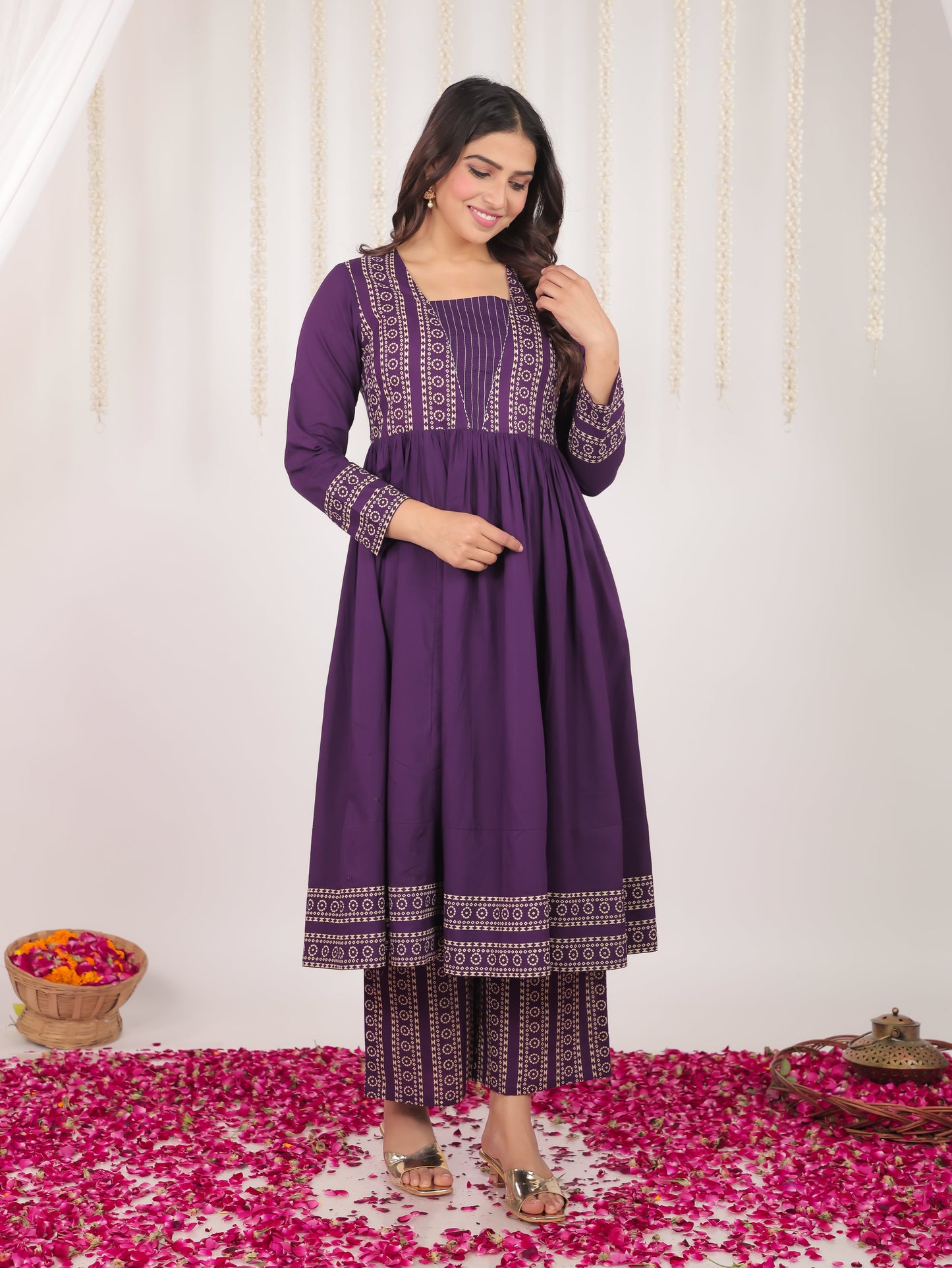 Soft Cotton Bandhani Anarkali Purple Kurta