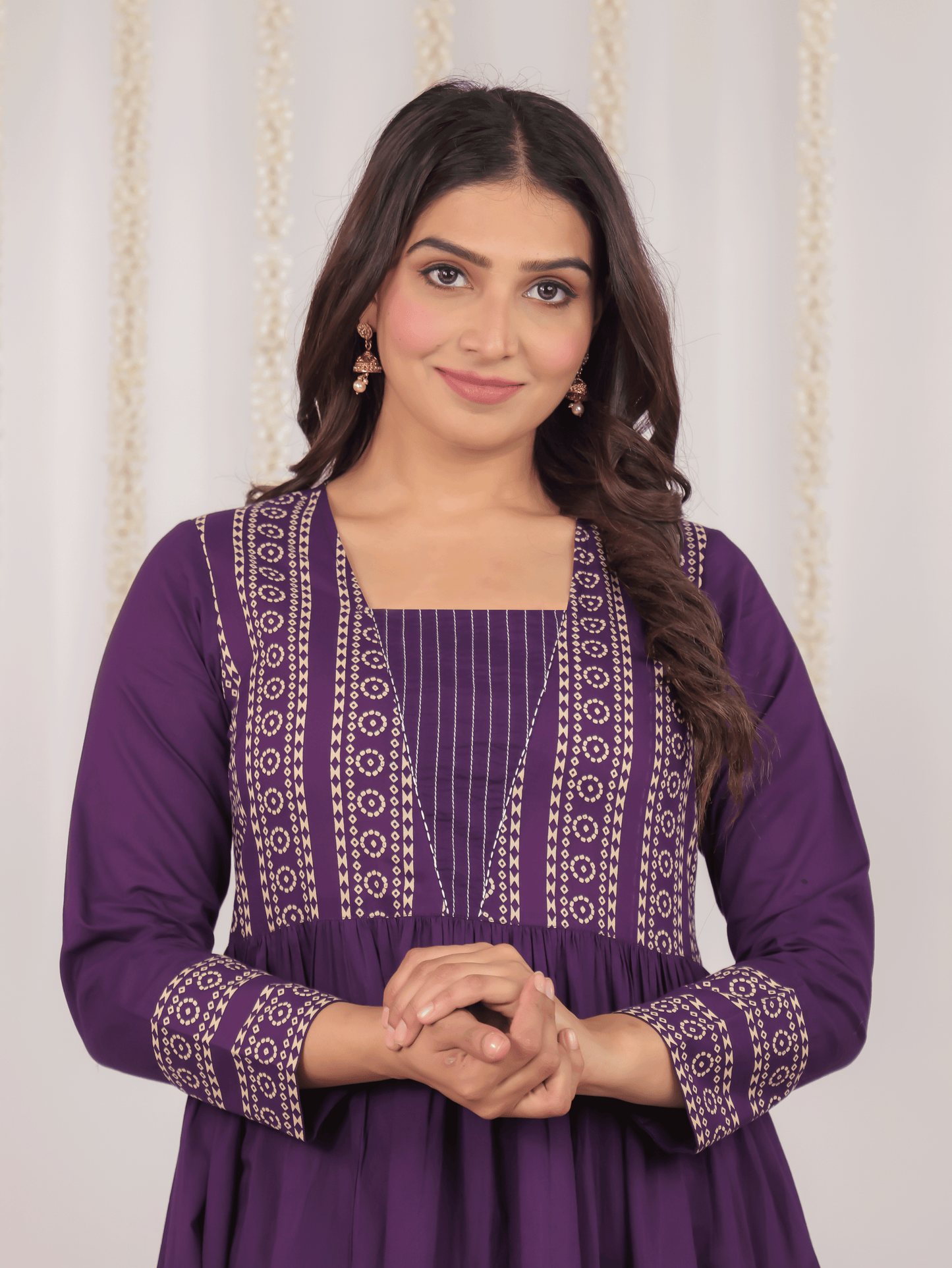 Soft Cotton Bandhani Anarkali Purple Kurta
