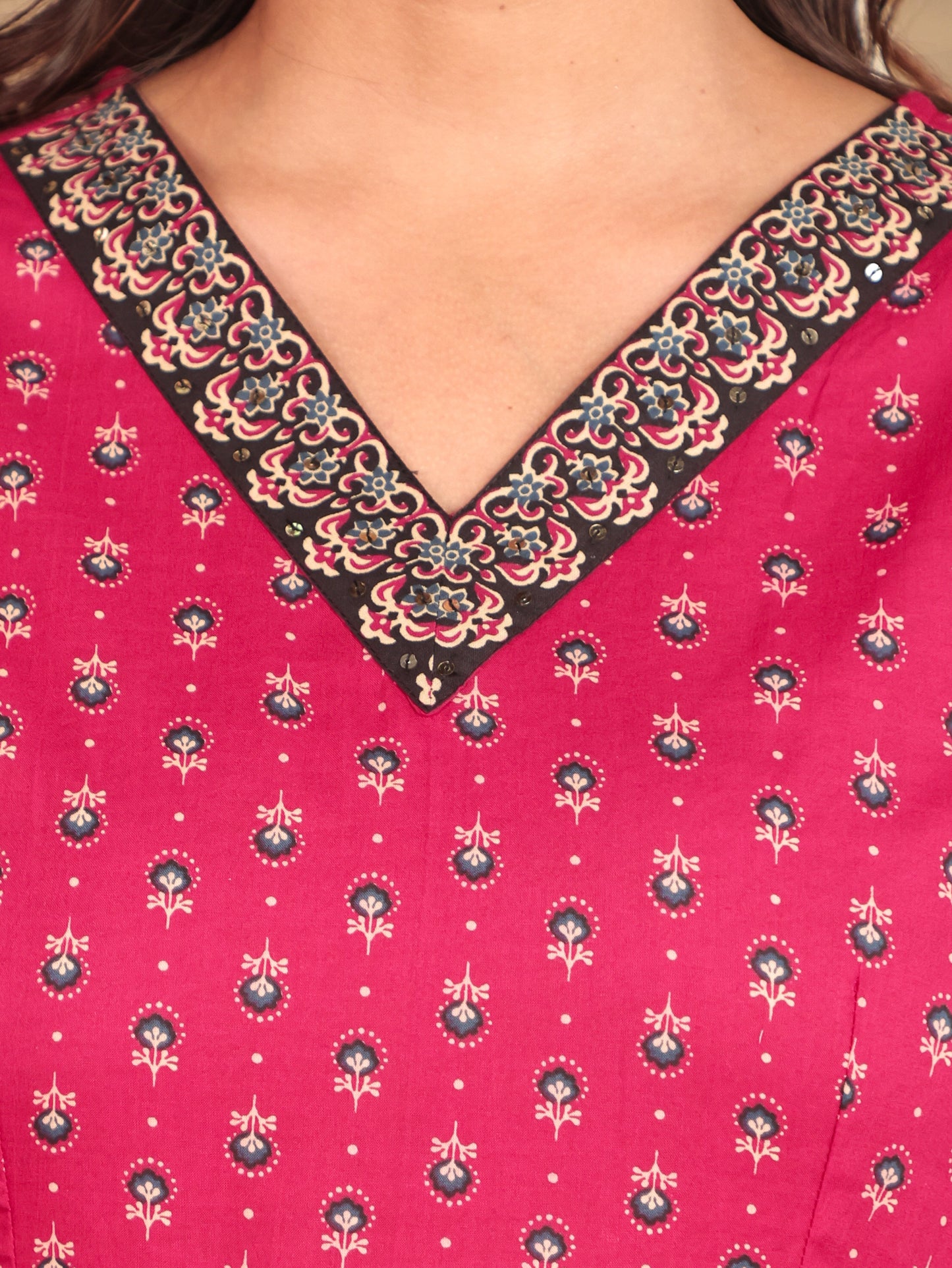 Soft Cotton Butti Anarkali Pink Kurta