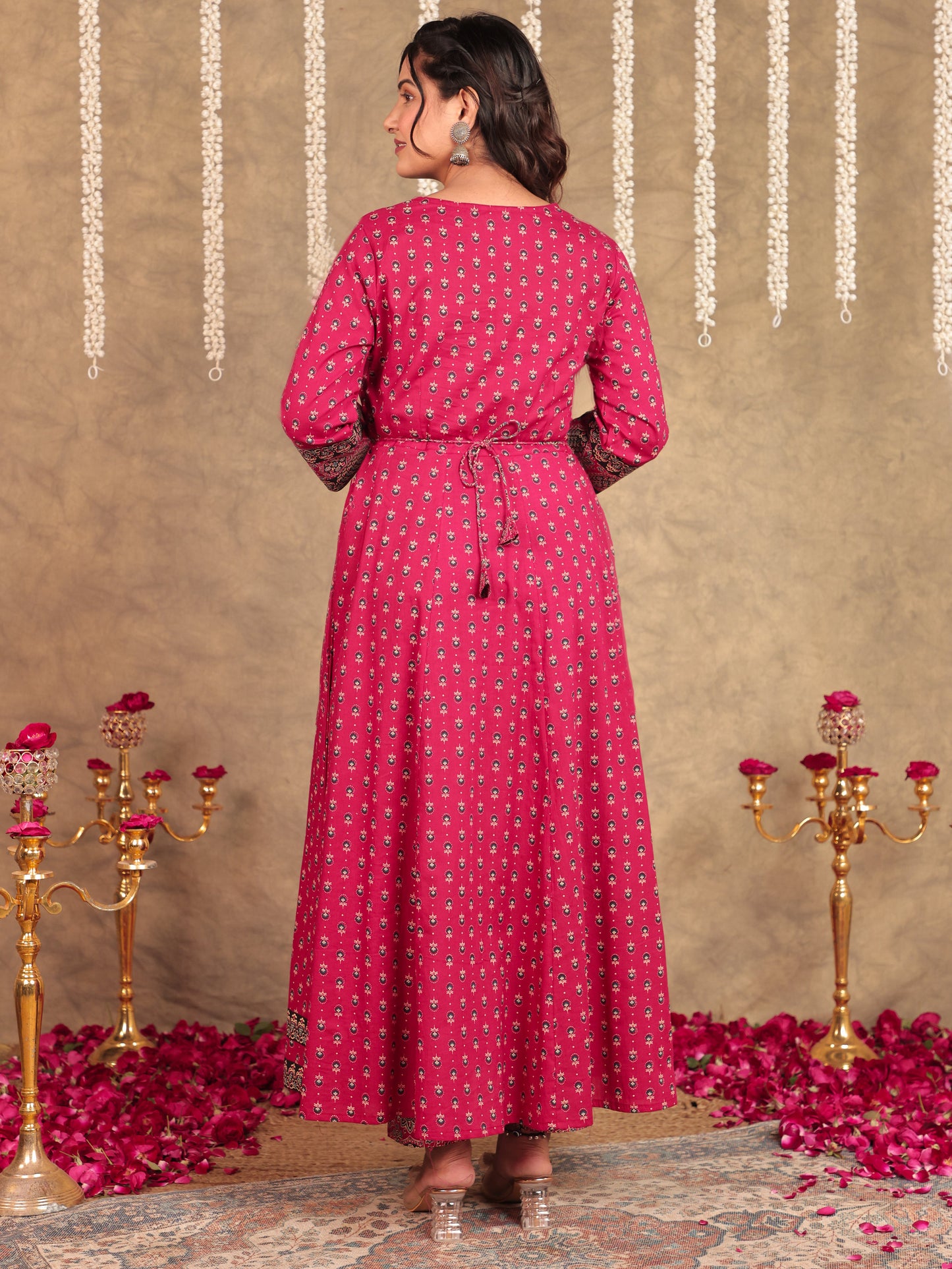 Soft Cotton Butti Anarkali Pink Kurta