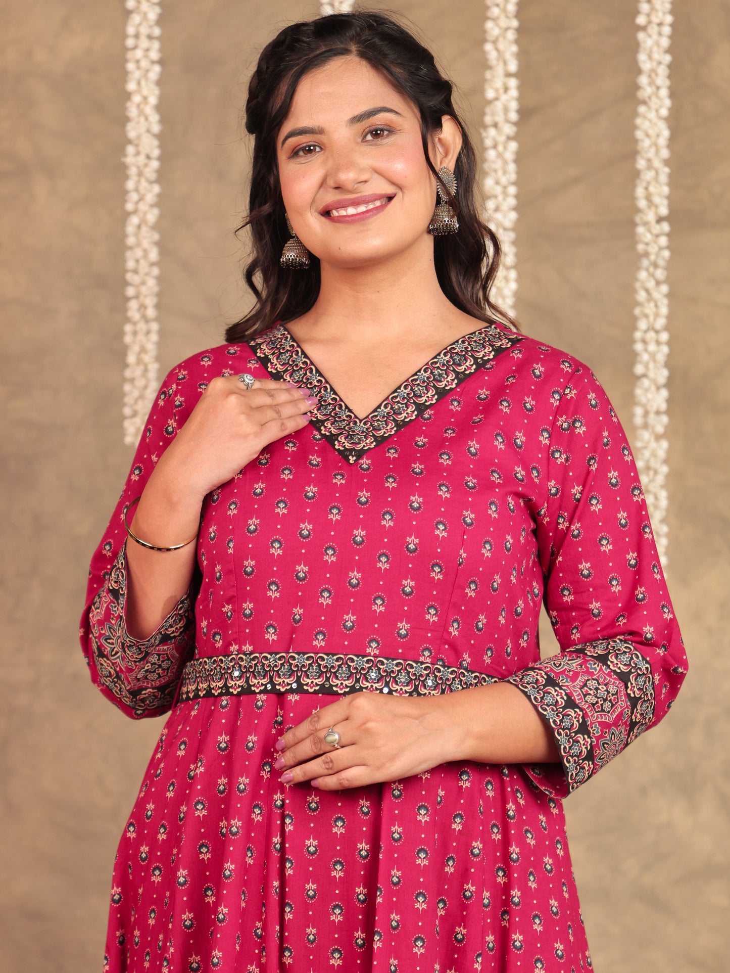 Soft Cotton Butti Anarkali Pink Kurta