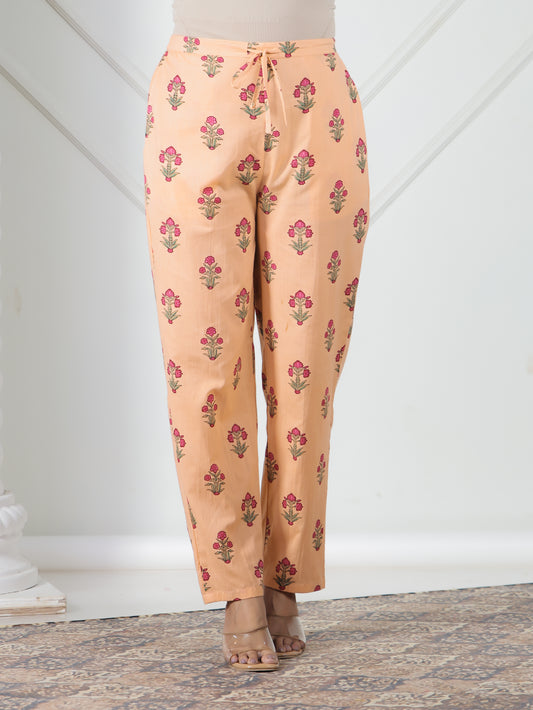 Soft Cotton Floral Peach Tapered Trousers