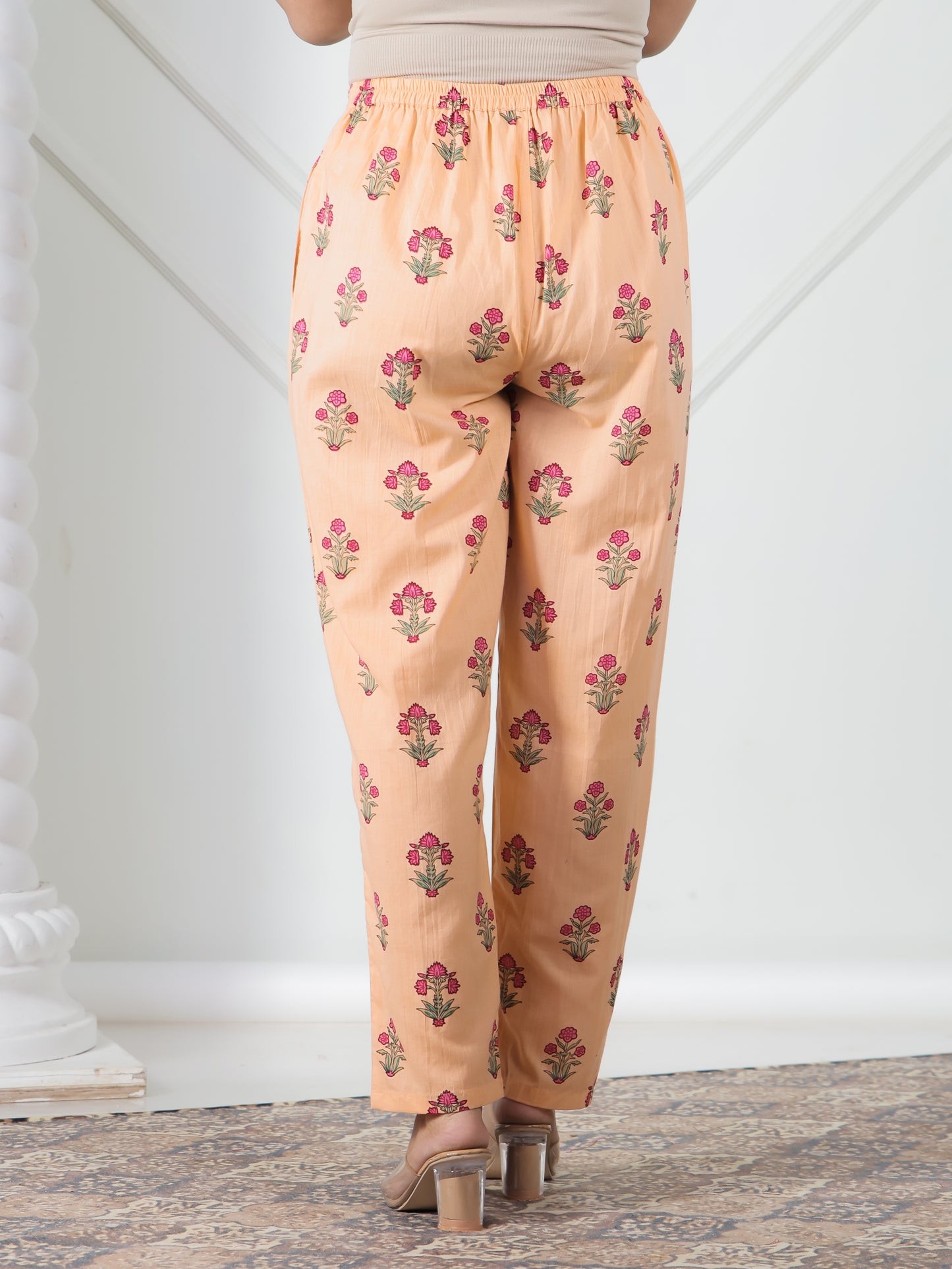 Embroidered Soft Cotton Floral A-line Peach Kurta
