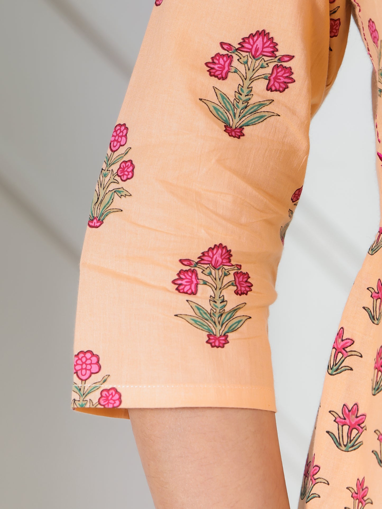 Embroidered Soft Cotton Floral A-line Peach Kurta