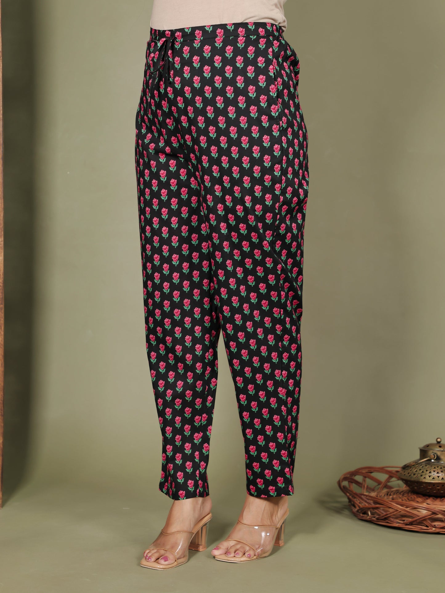 Embroidered Soft Cotton Floral Anarkali Black Kurta