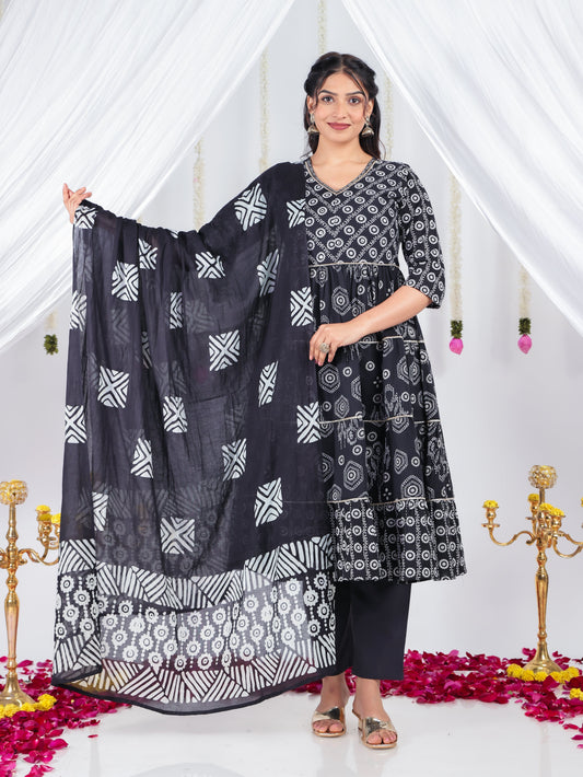 Cotton Voile Geometric Black Dupatta