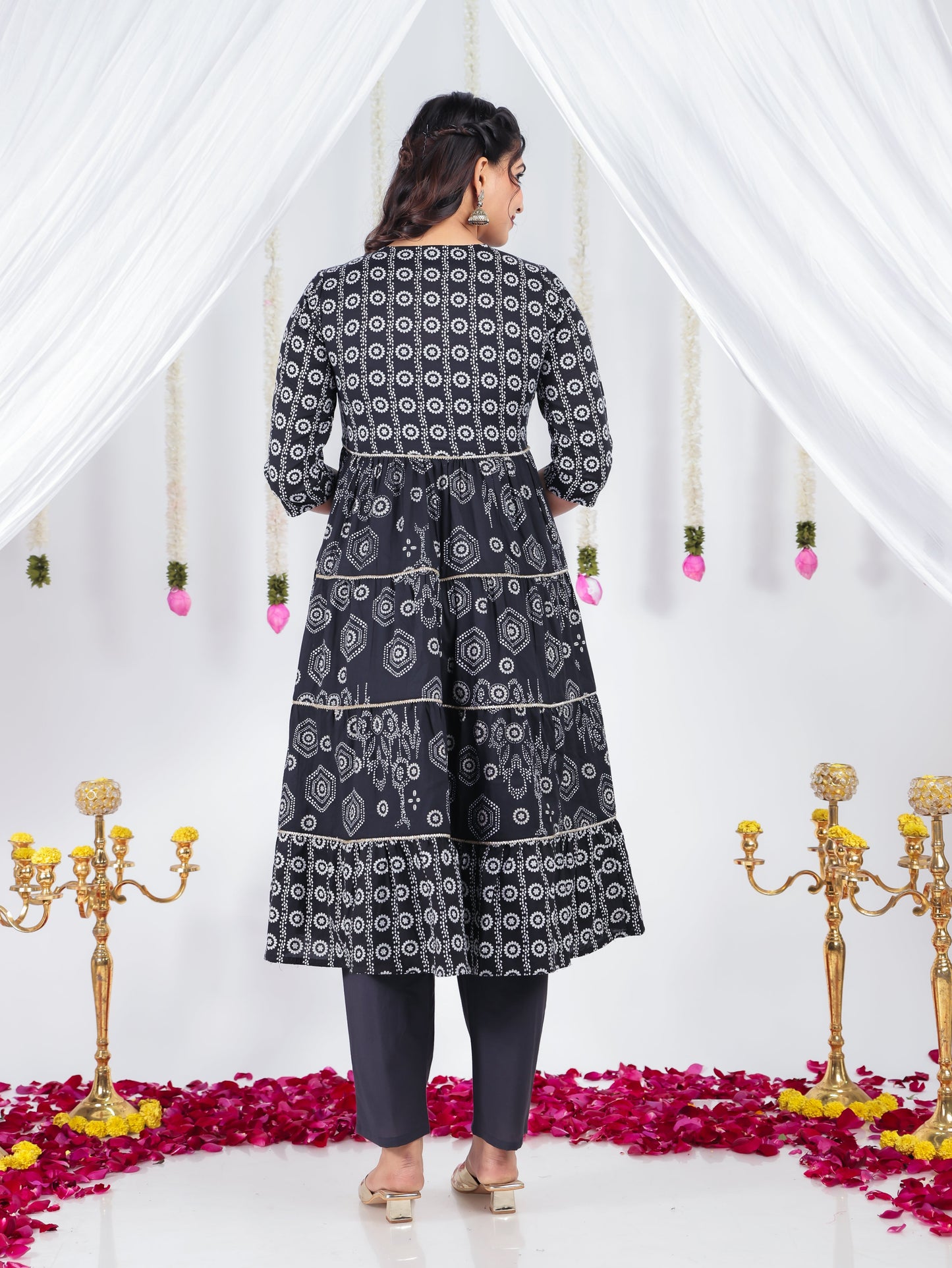 Soft Cotton Bandhani Anarkali Black Kurta