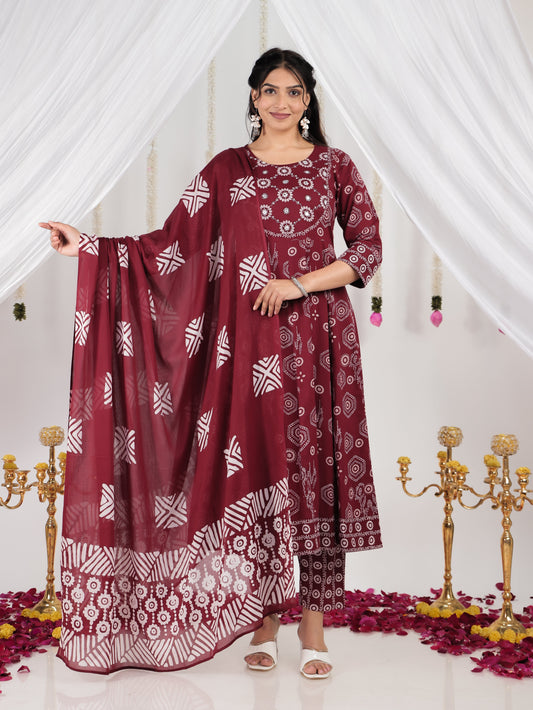 Cotton Voile Geometric Maroon Dupatta