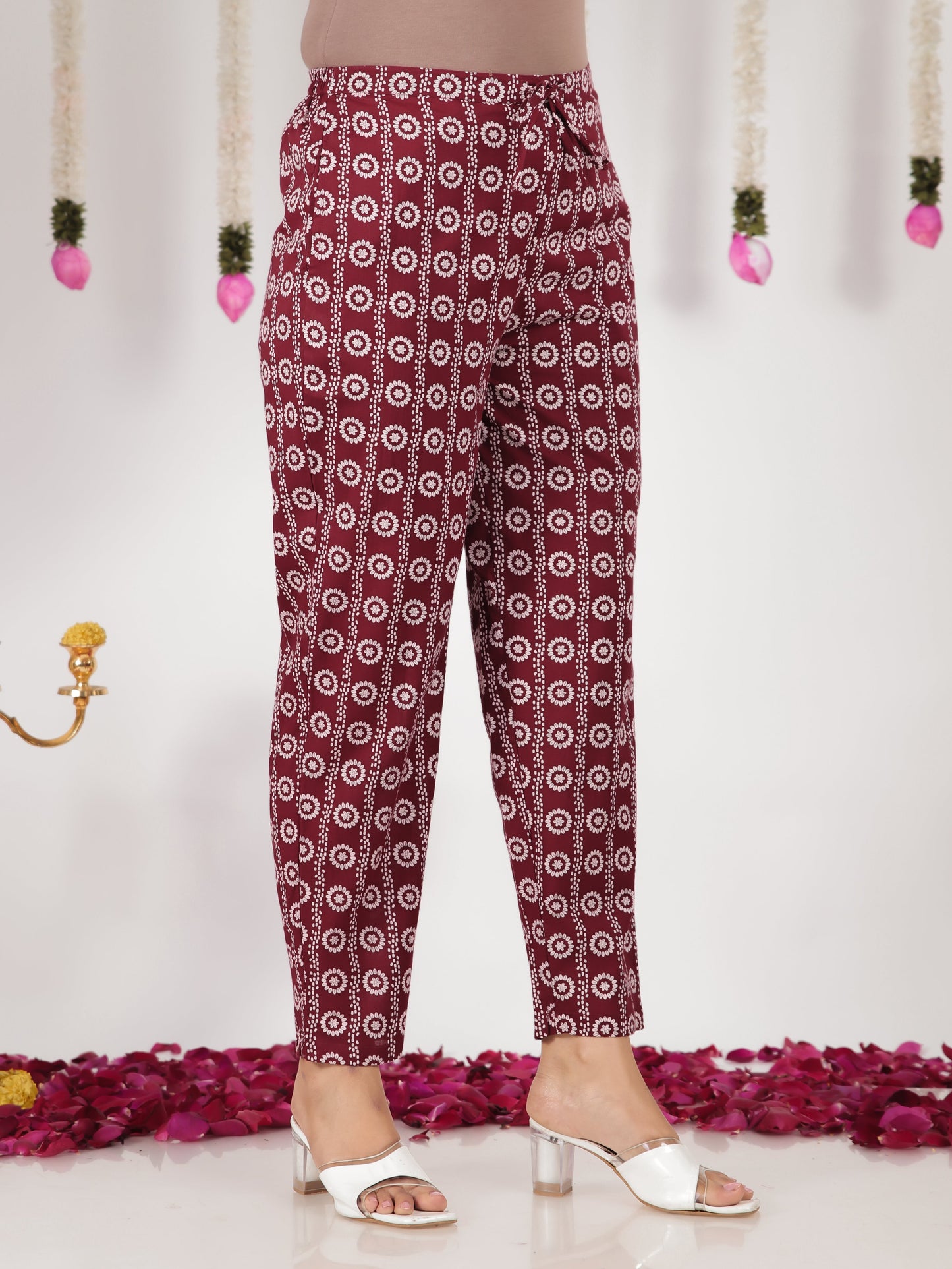 Embroidered Soft Cotton Bandhani Anarkali Maroon Kurta