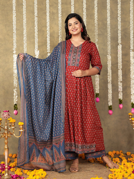 Voile Cotton Ajrakh Blue Dupatta