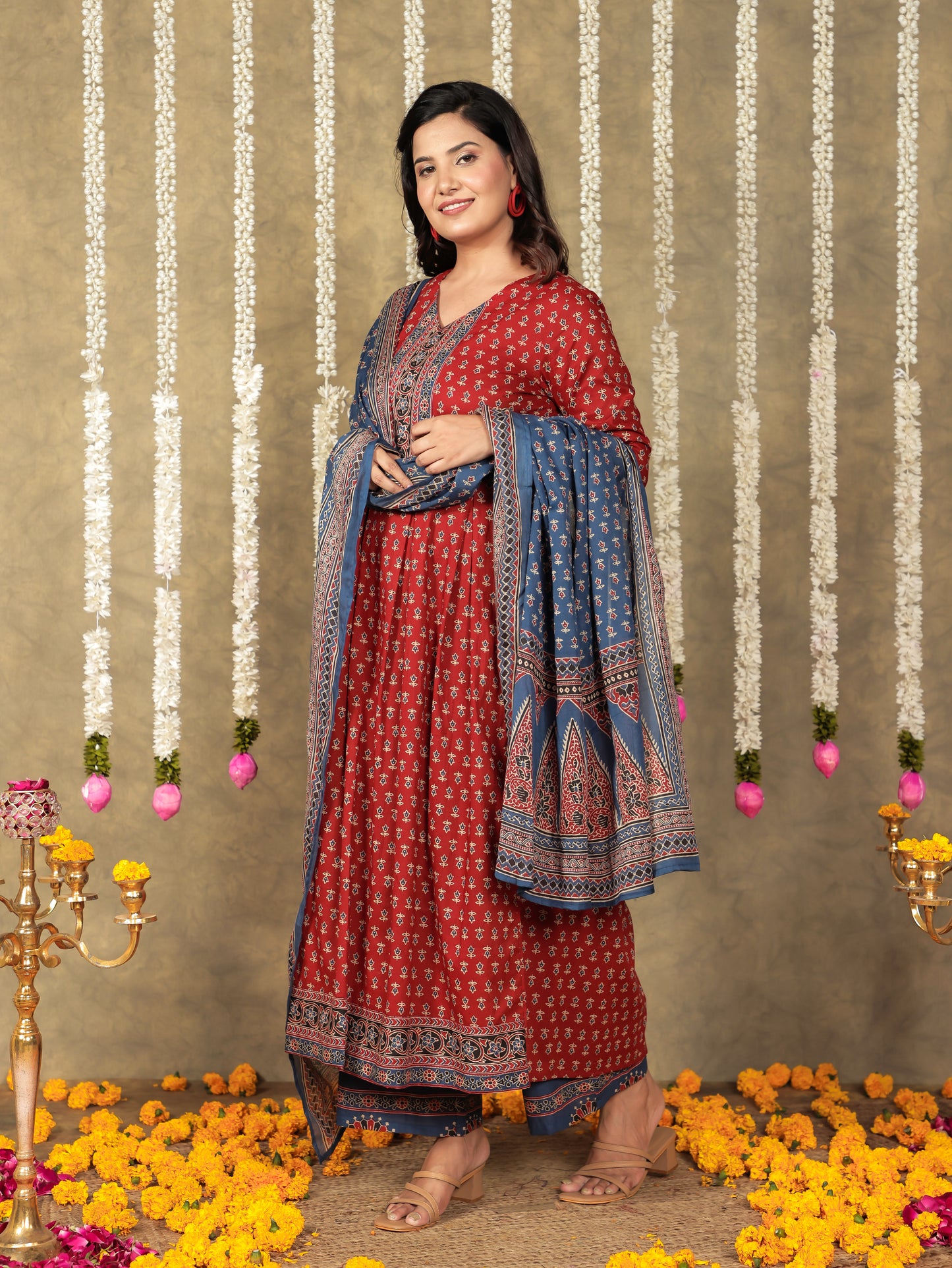 Voile Cotton Ajrakh Blue Dupatta