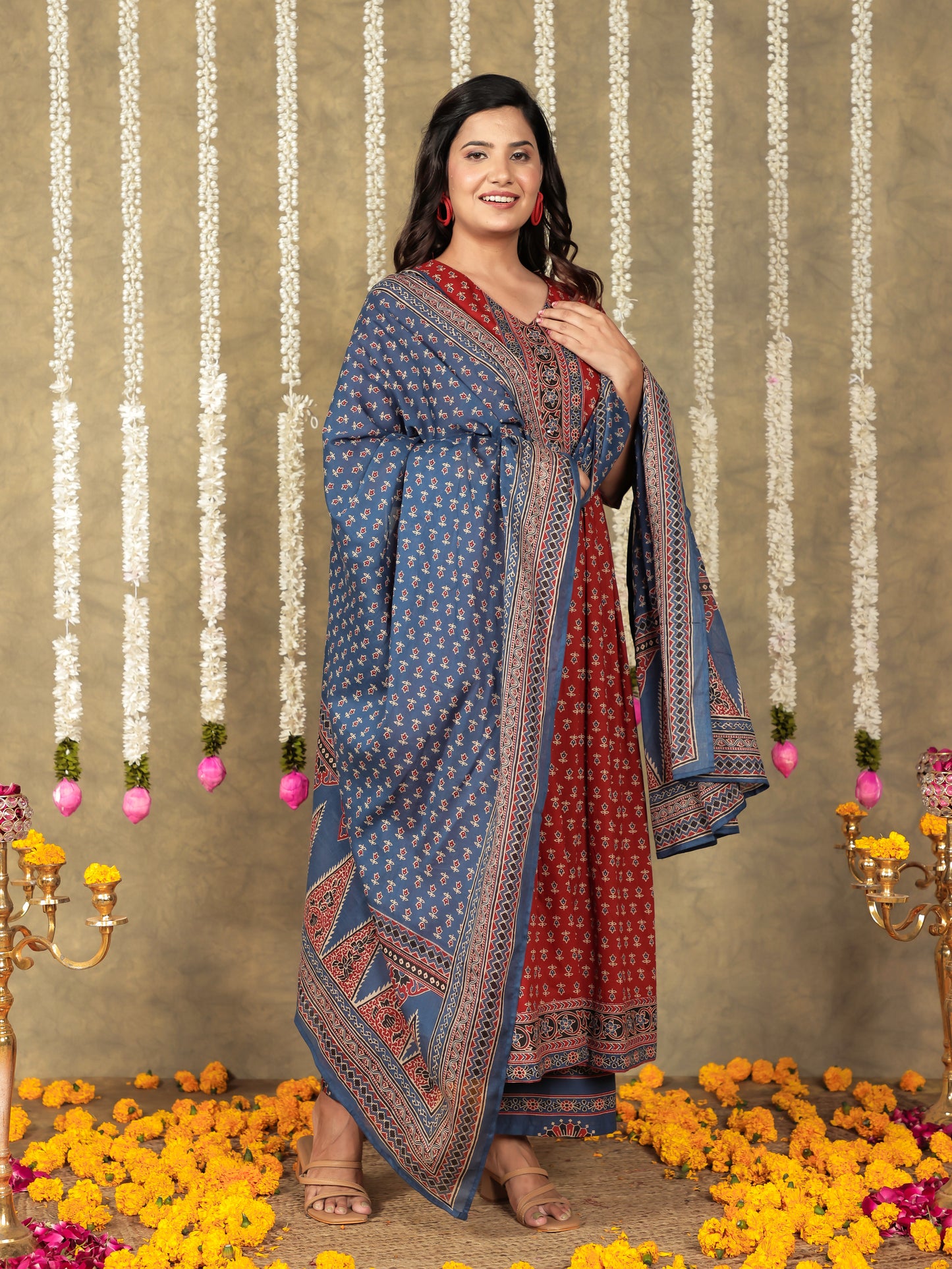 Voile Cotton Ajrakh Blue Dupatta