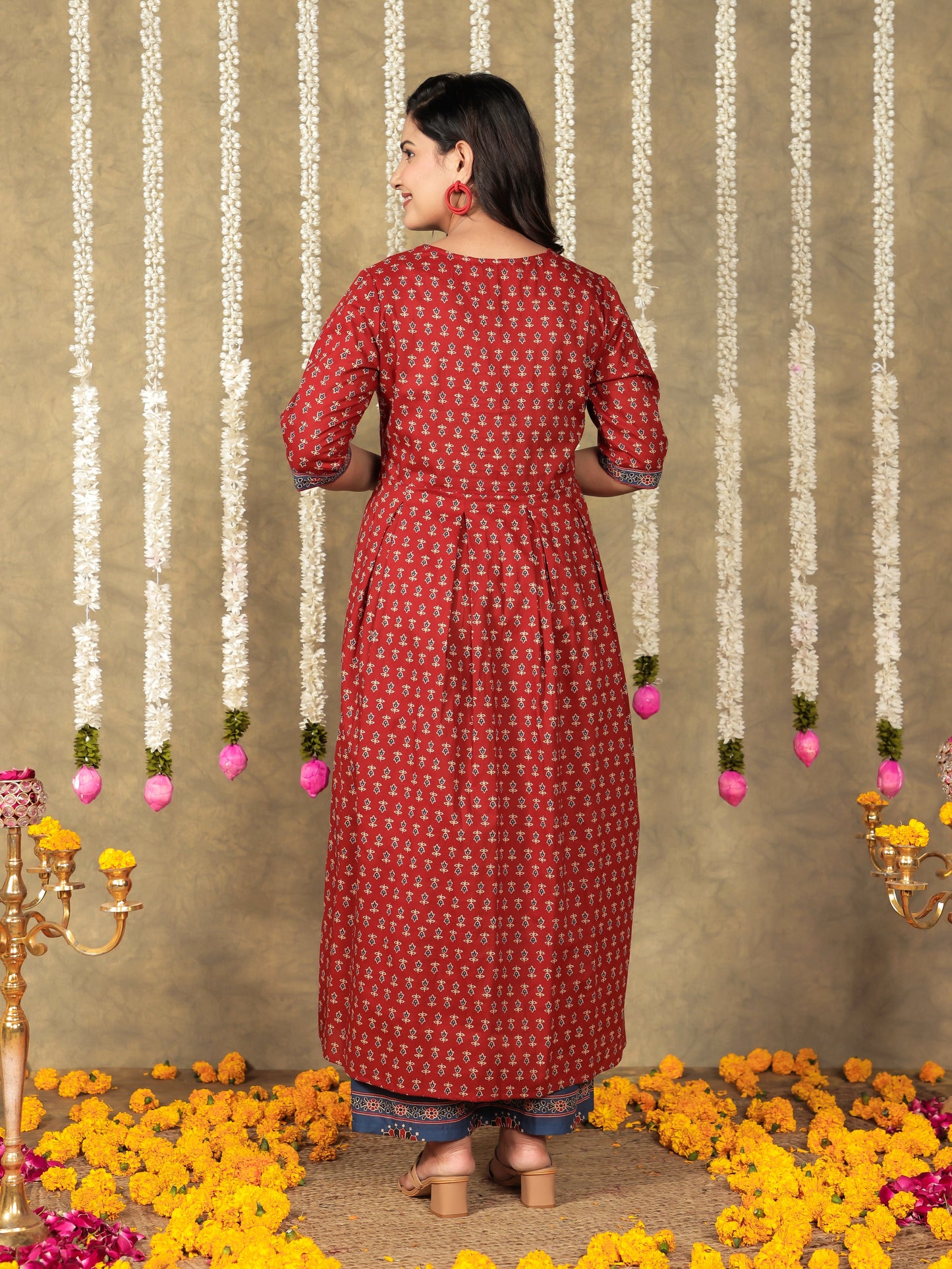 Soft Cotton Ajrakh A-line Red Kurta