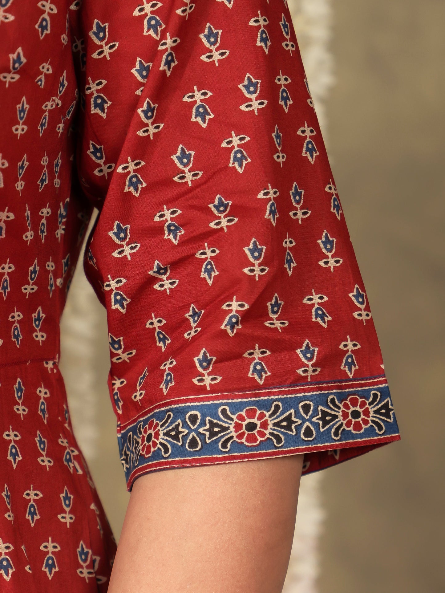 Soft Cotton Ajrakh A-line Red Kurta