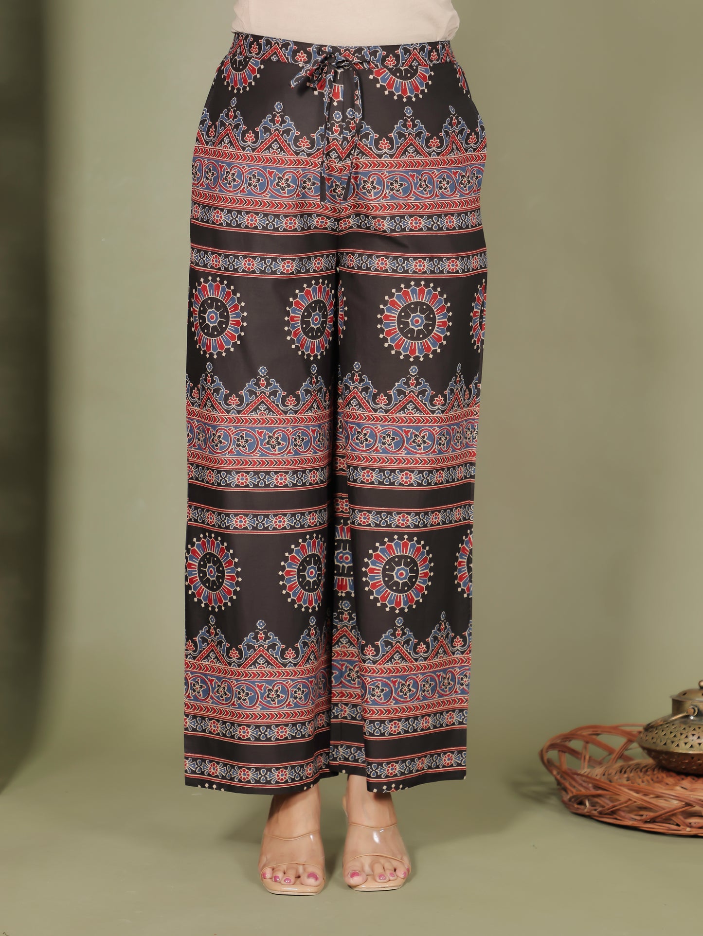 Soft Cotton Ajrakh Black Palazzo