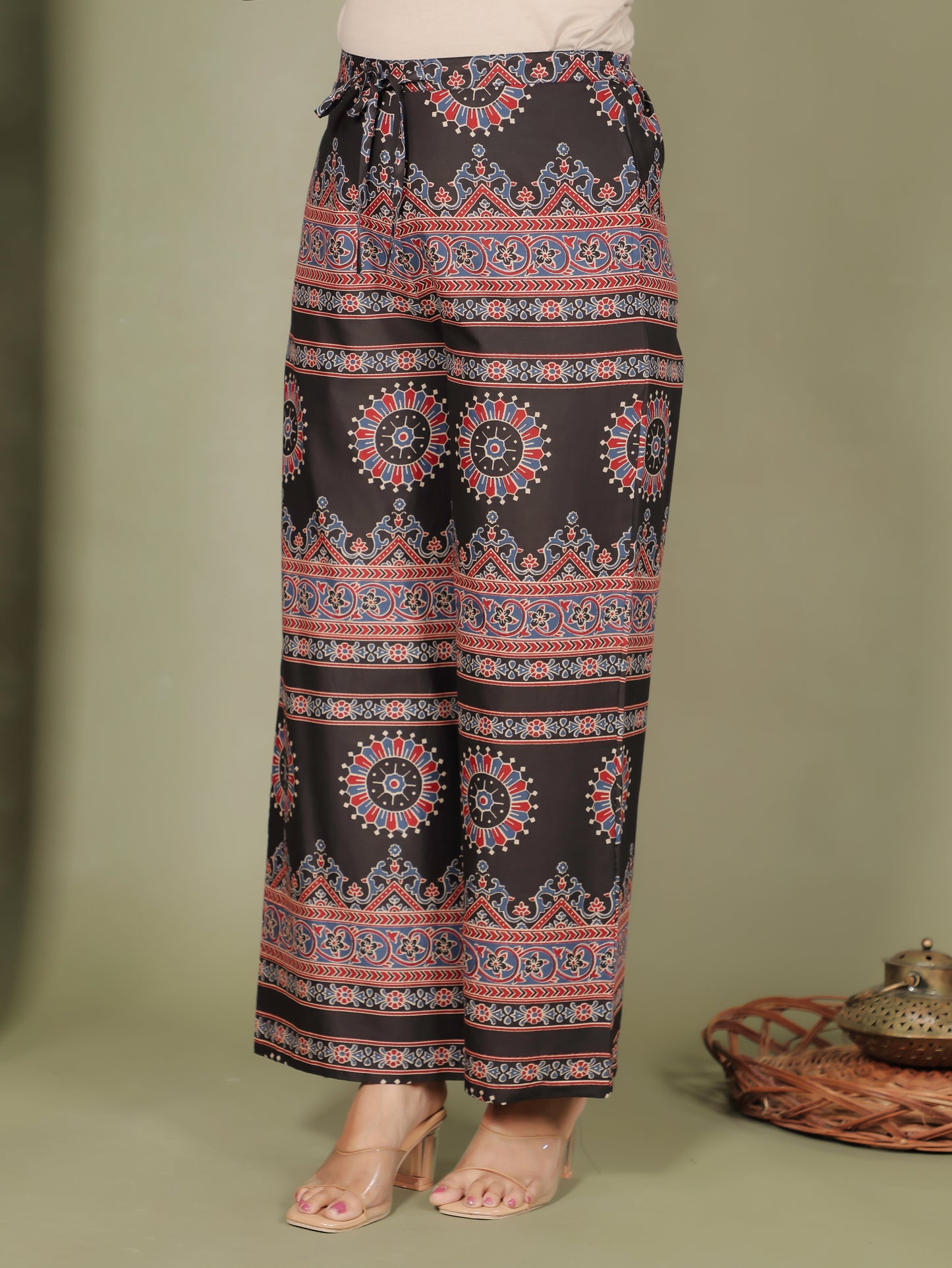 Soft Cotton Ajrakh A-line Black Kurta
