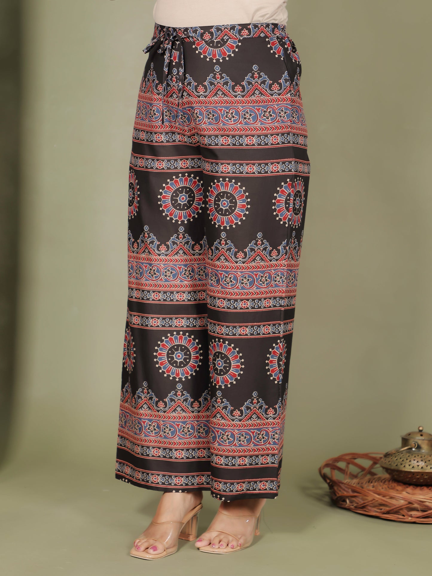 Soft Cotton Ajrakh A-line Black Kurta