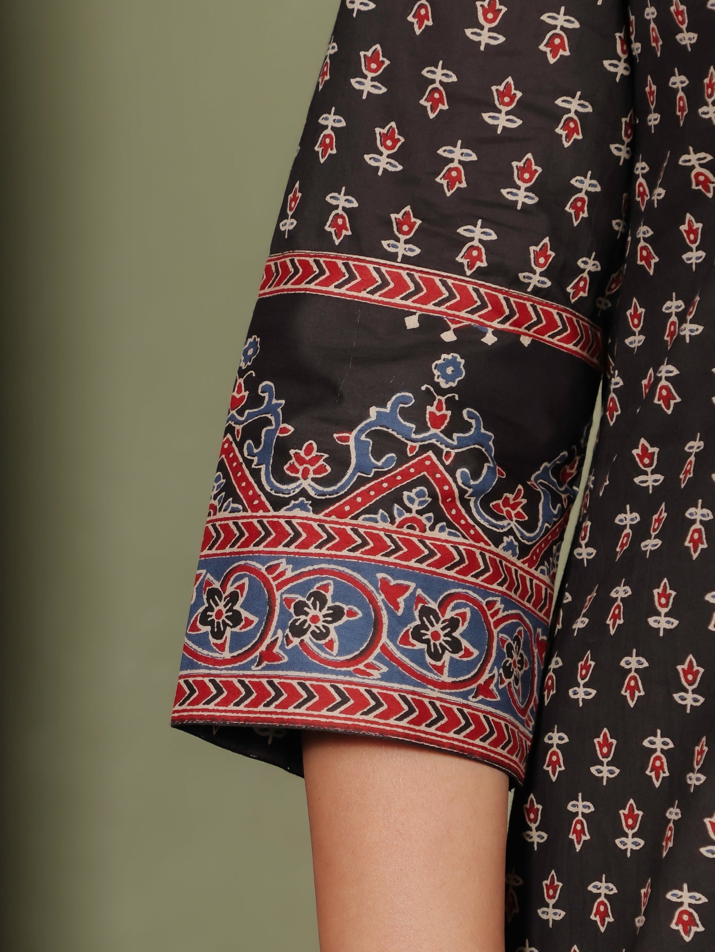 Soft Cotton Ajrakh A-line Black Kurta