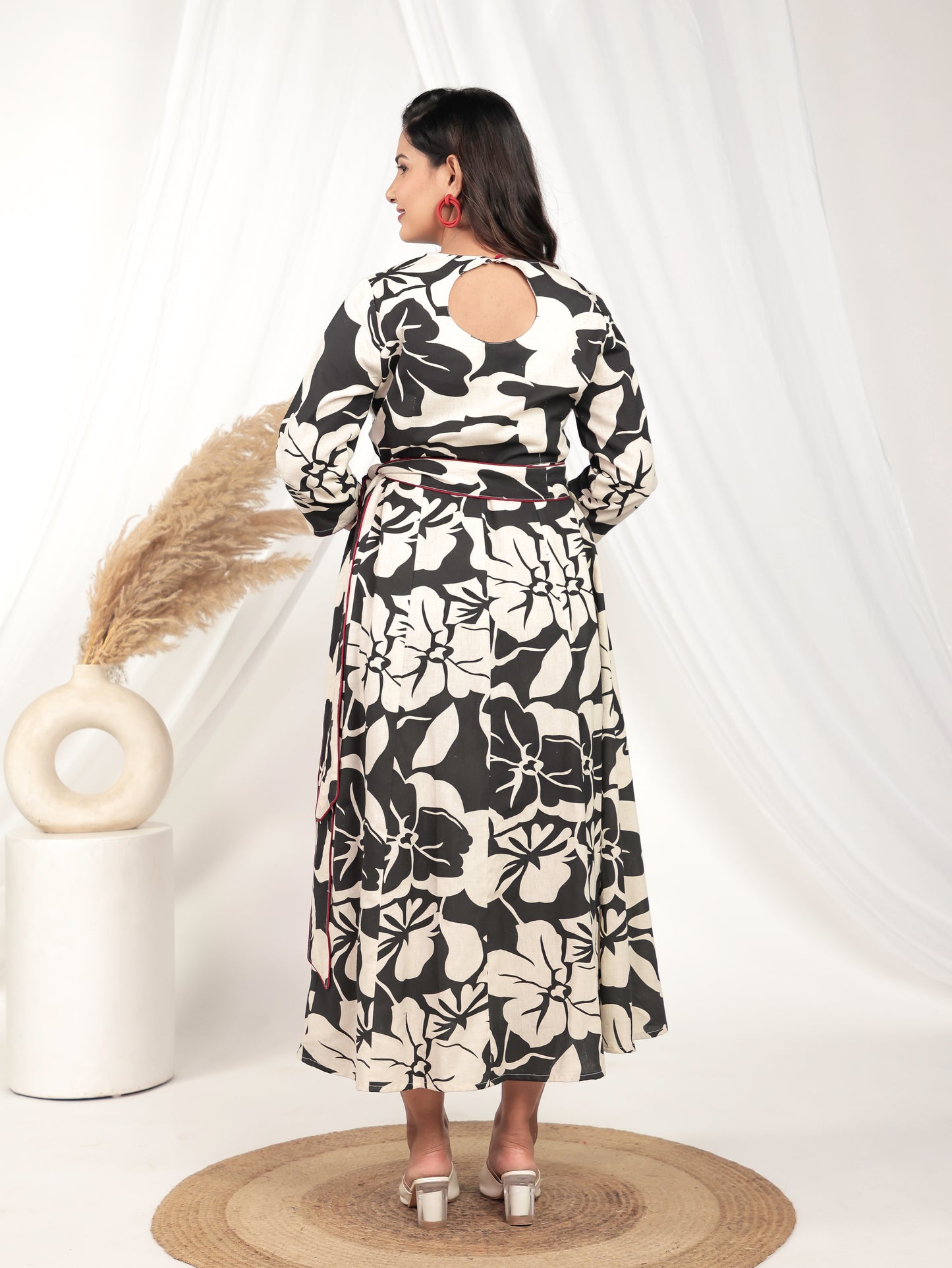 Embroidered Natural Cotton Floral Anarkali Black Kurta