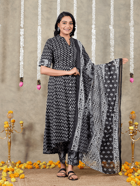 Cotton Voile Chevron Black Dupatta