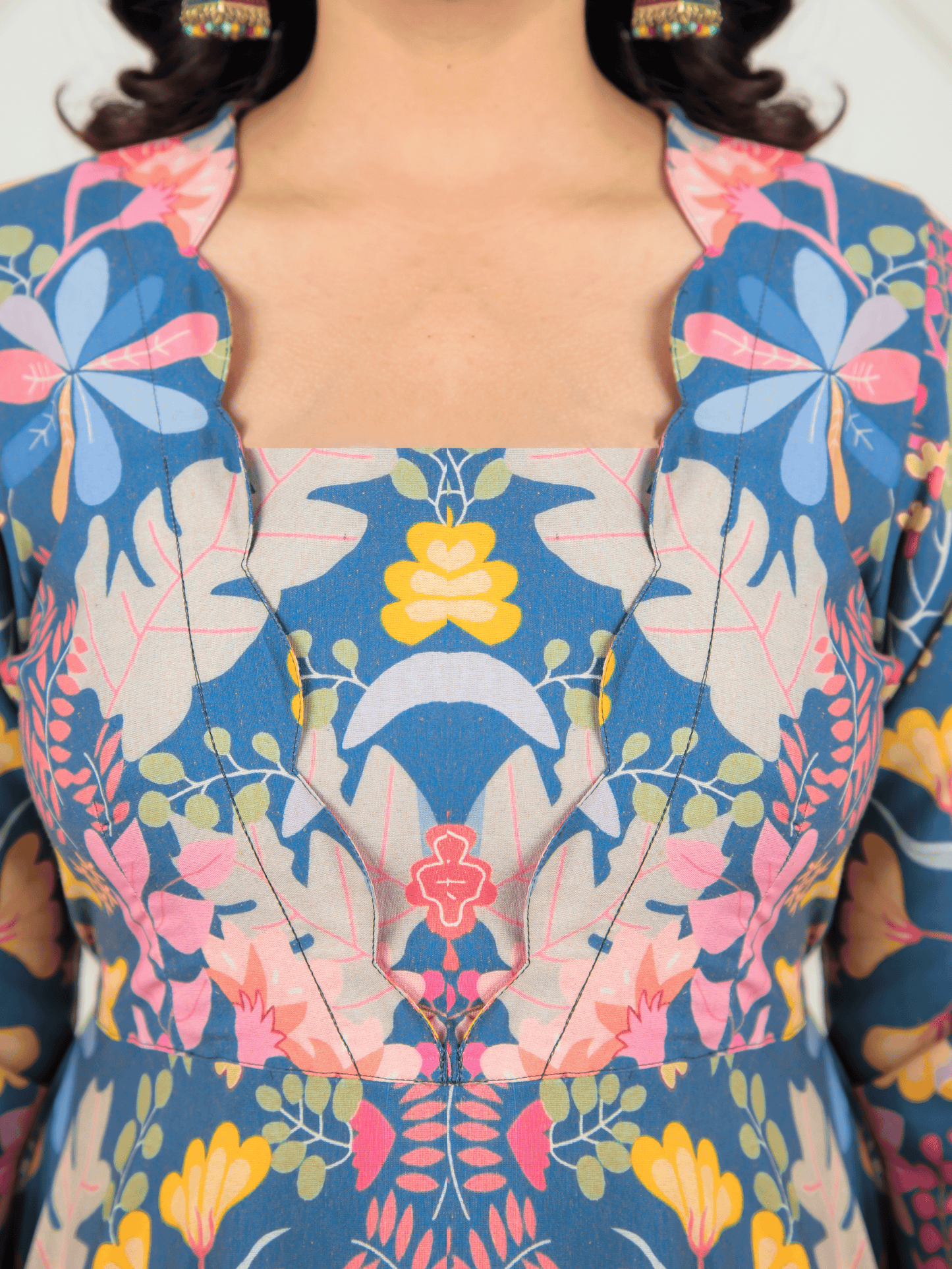 Soft Cotton Floral Flared Multicolor Dress