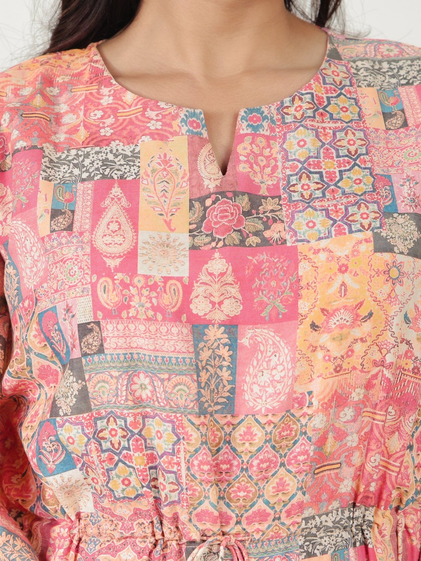 Blend Cotton Patchwork Kaftan Multicolor Dress