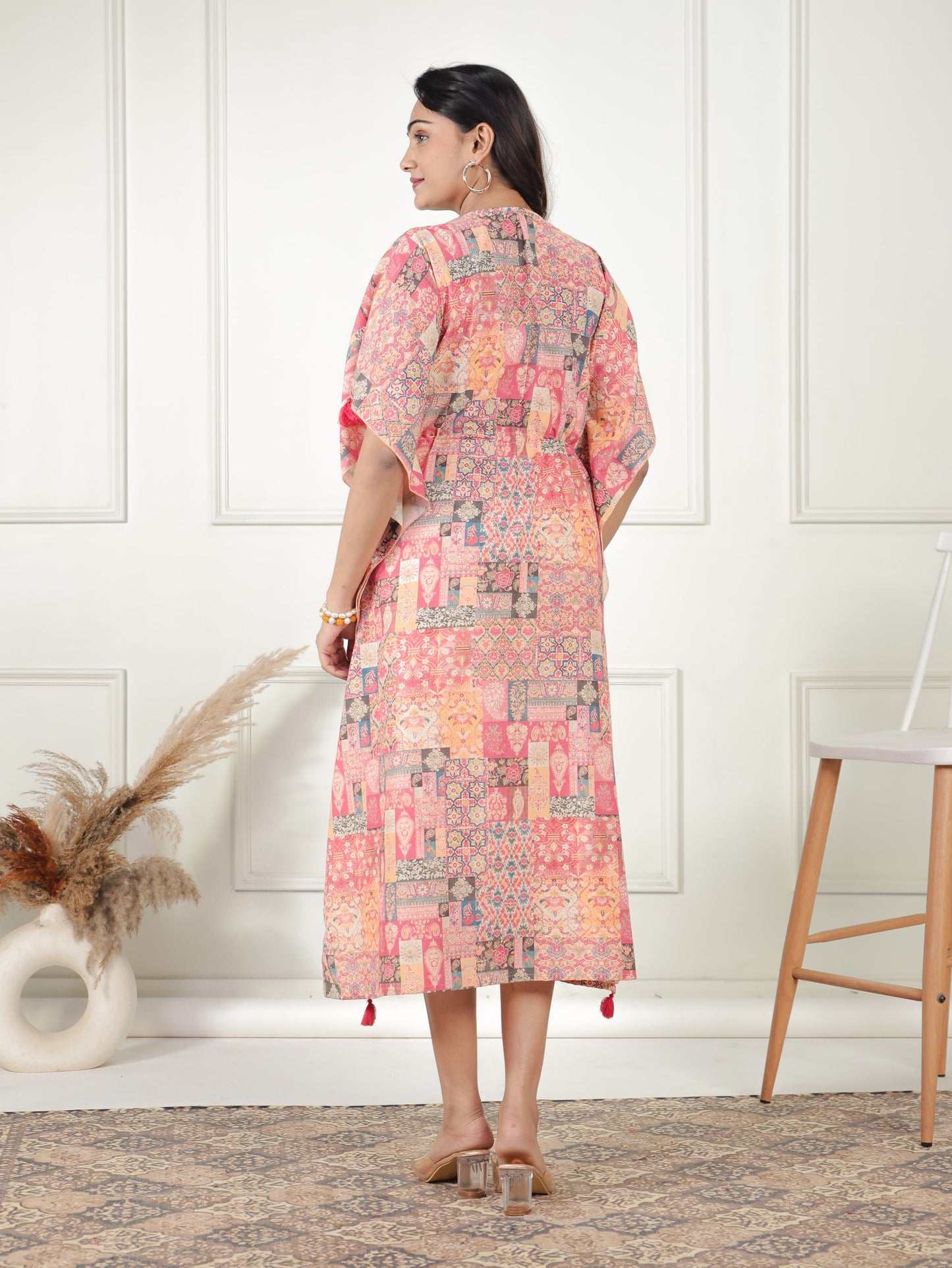 Blend Cotton Patchwork Kaftan Multicolor Dress