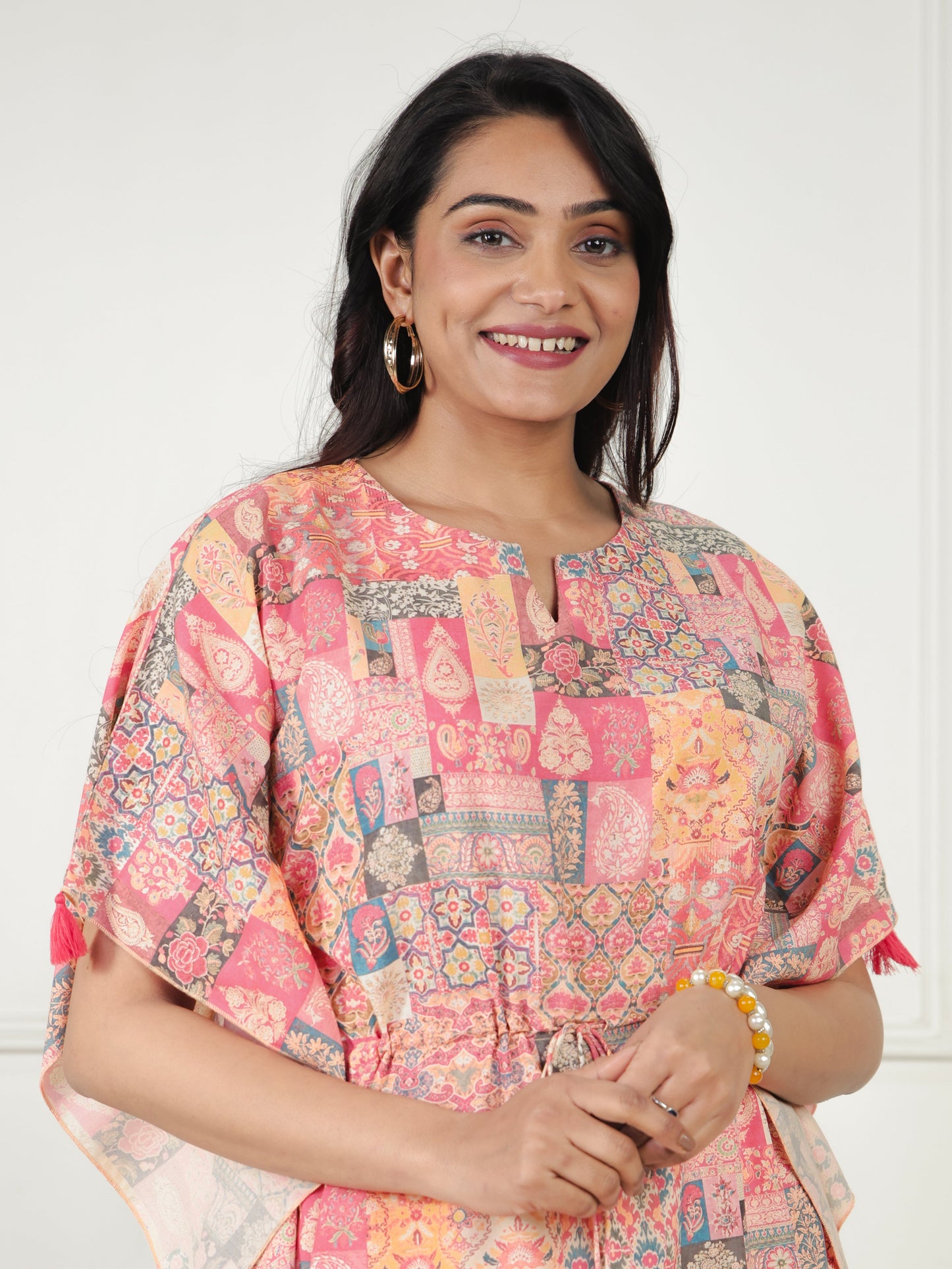 Blend Cotton Patchwork Kaftan Multicolor Dress