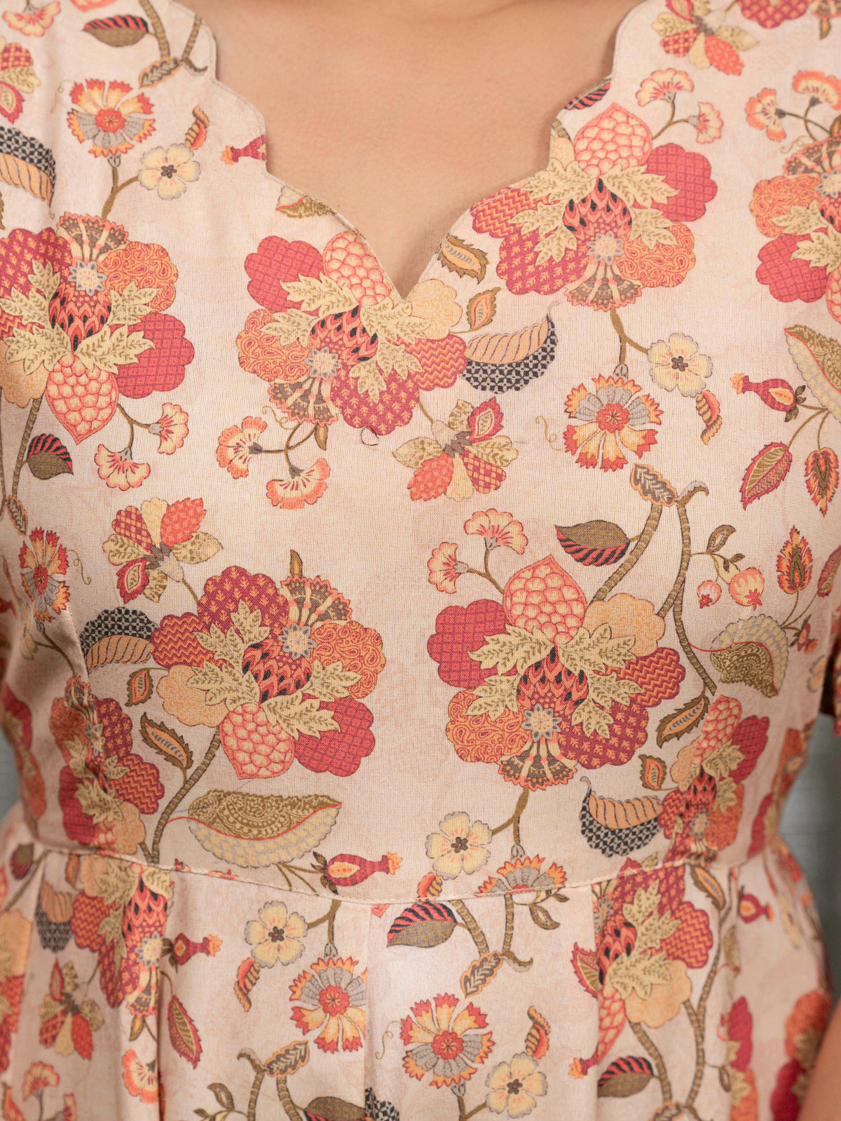 Blend Cotton Floral Flared Multicolor Dress