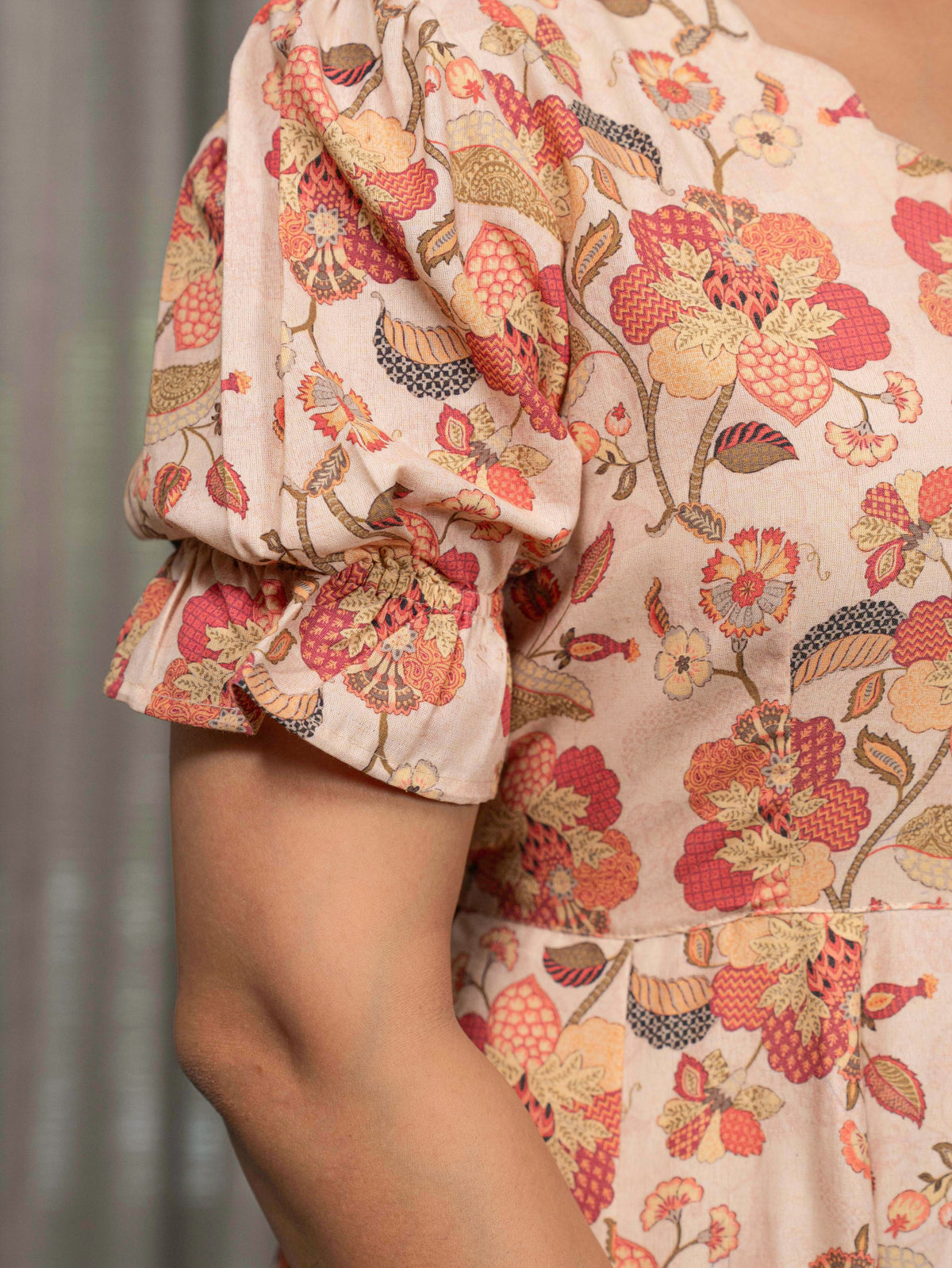 Blend Cotton Floral Flared Multicolor Dress