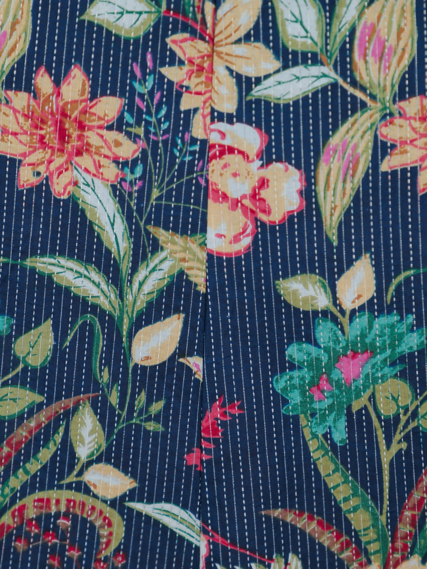 Kantha Cotton Floral Flared Blue Dress