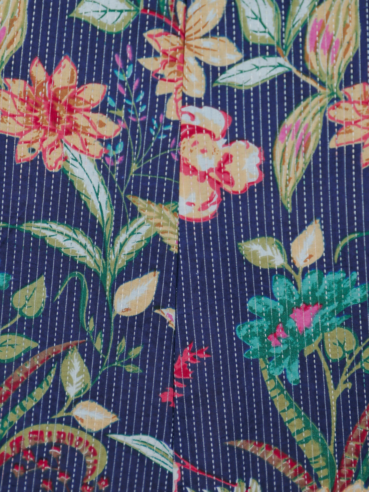 Embroidered Kantha Cotton Floral Flared Blue Dress