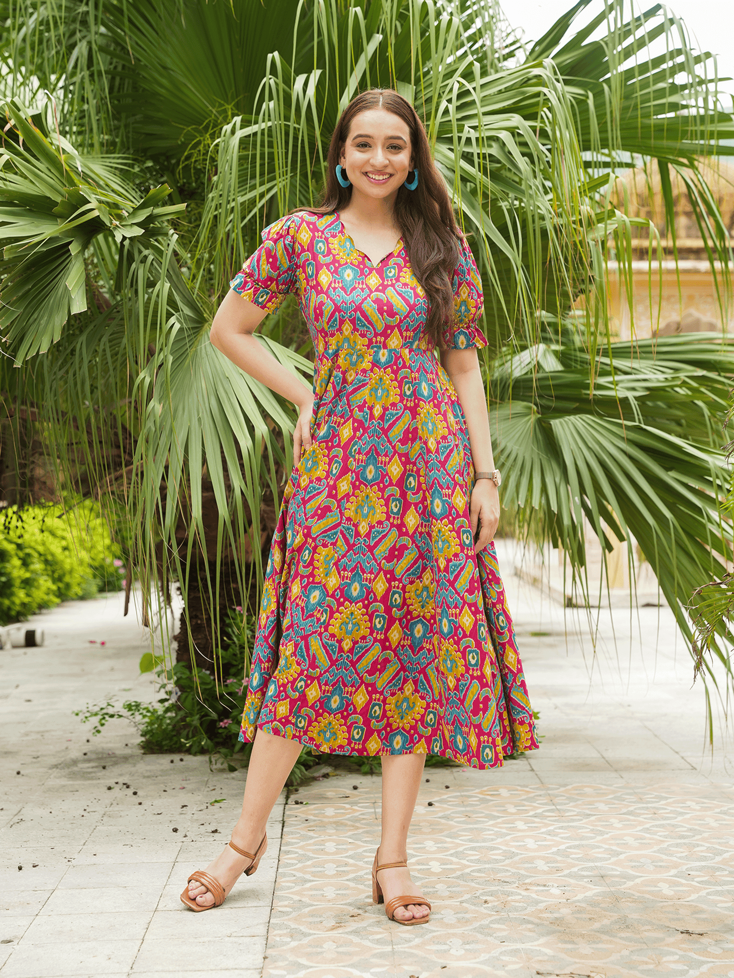Soft Cotton Ikat Anarkali Multicolor Dress