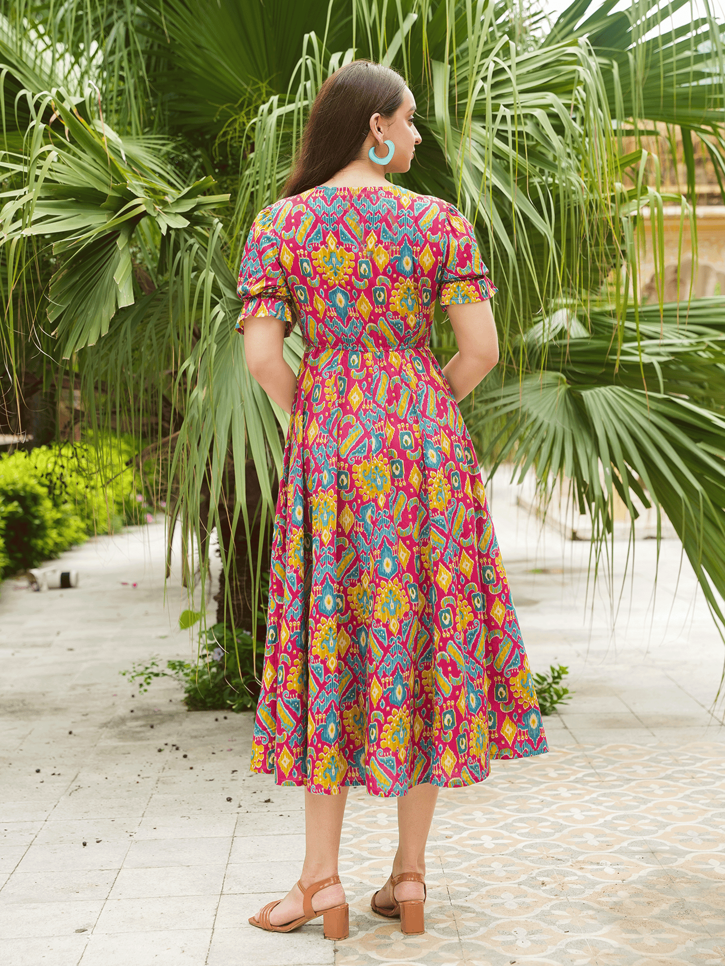 Soft Cotton Ikat Anarkali Multicolor Dress