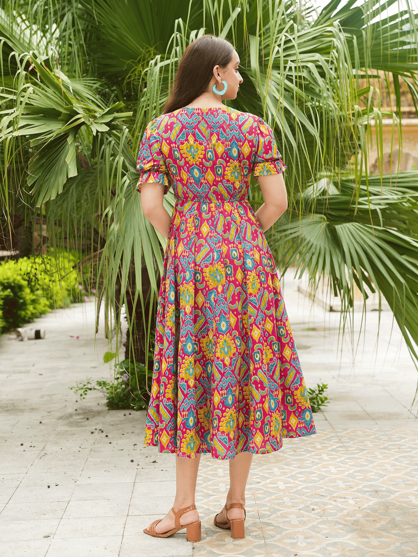 Soft Cotton Ikat Anarkali Multicolor Dress