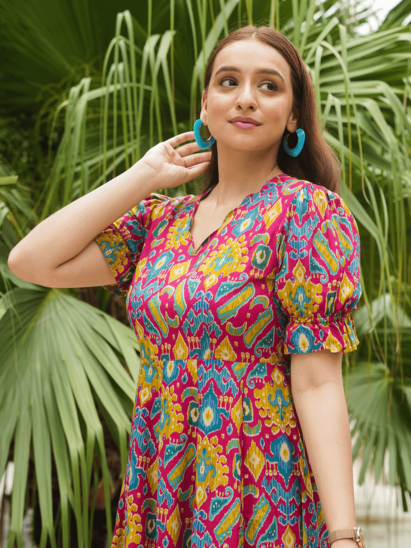 Soft Cotton Ikat Anarkali Multicolor Dress