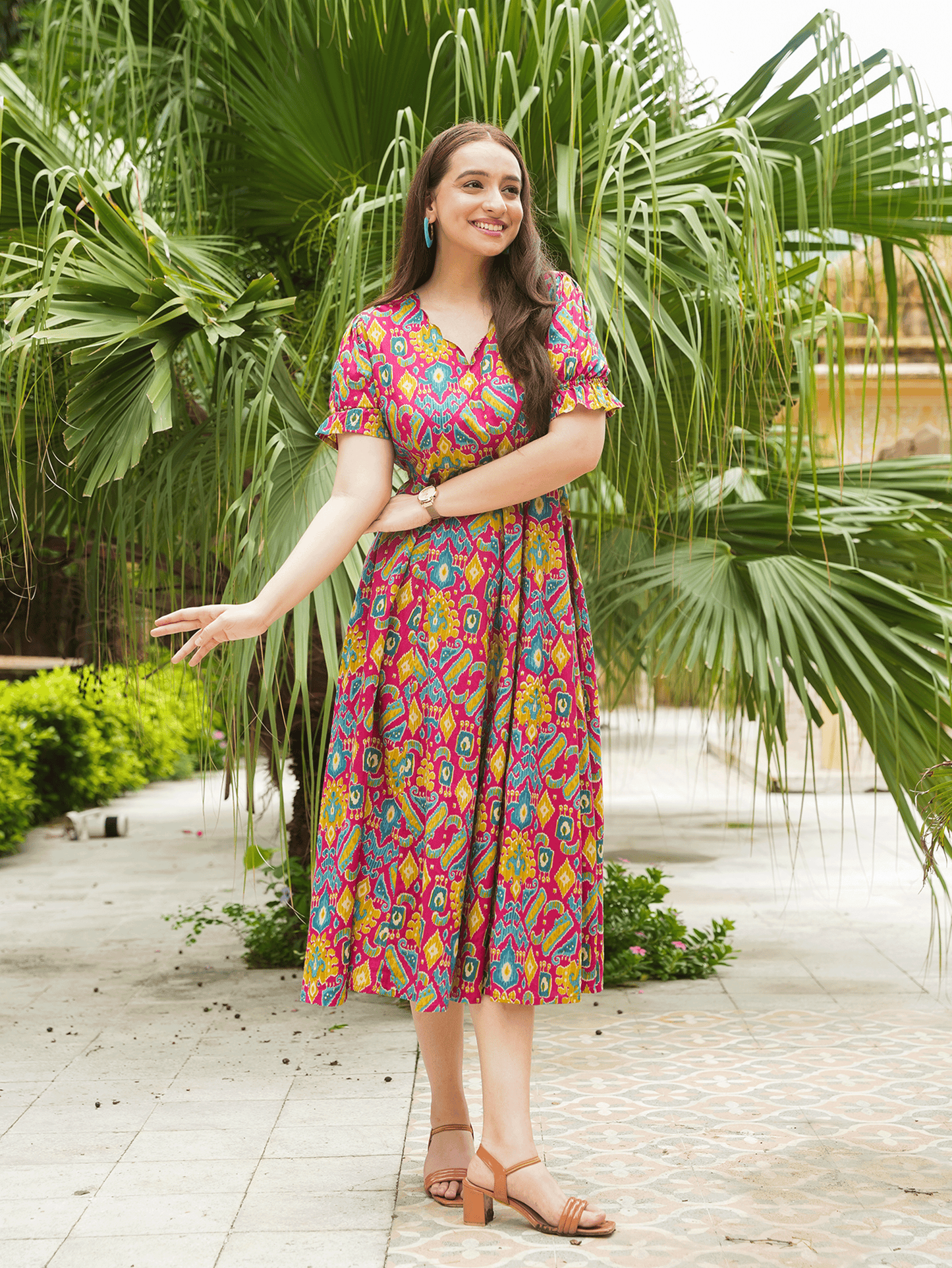 Soft Cotton Ikat Anarkali Multicolor Dress