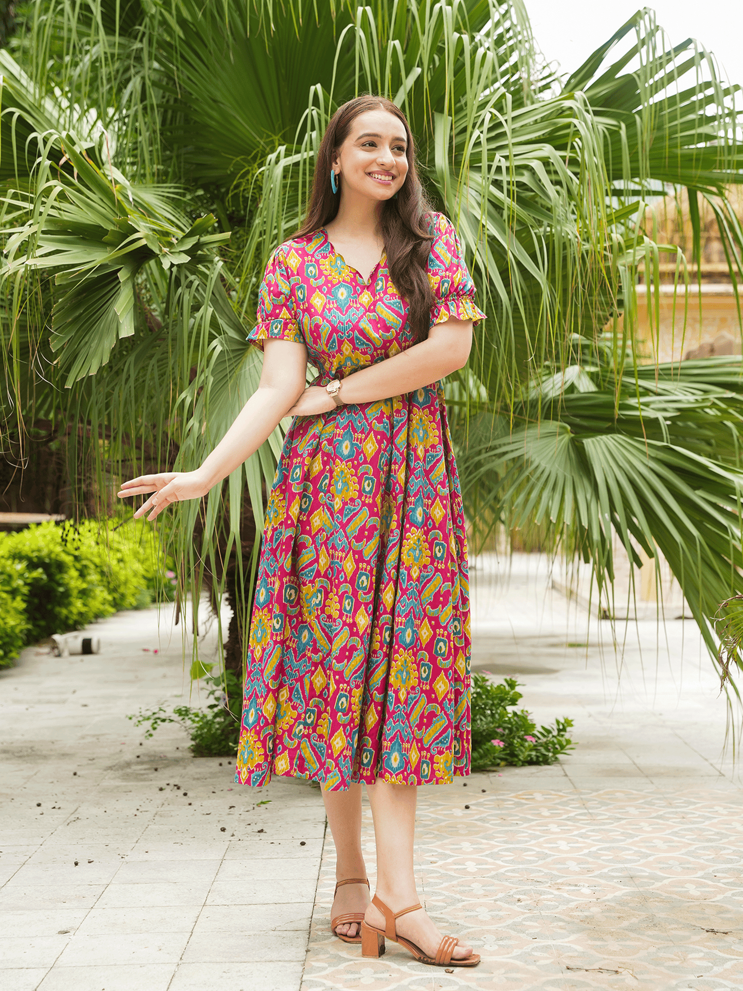 Soft Cotton Ikat Anarkali Multicolor Dress
