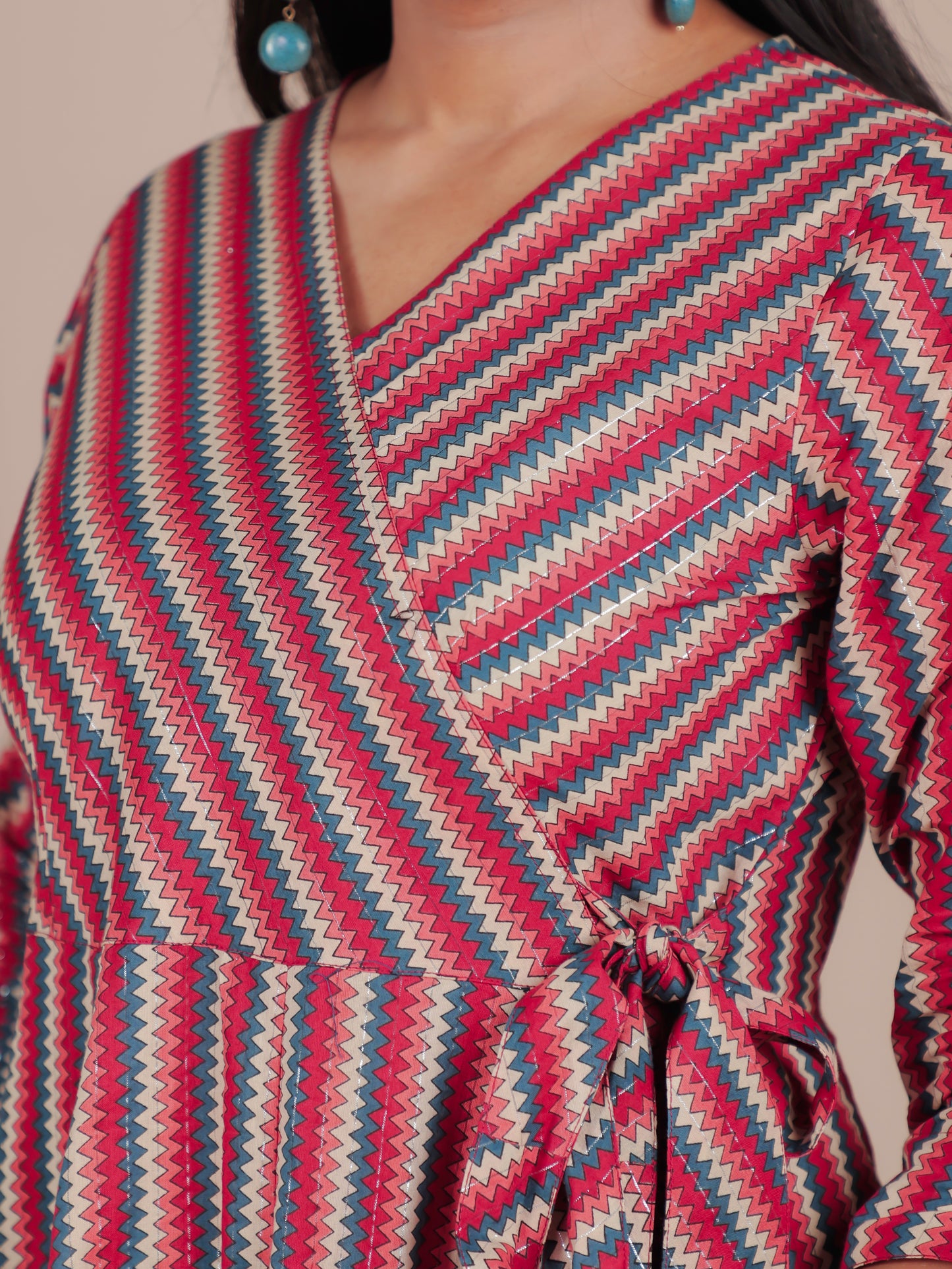 Cotton Chevron Angrakha Red Dress