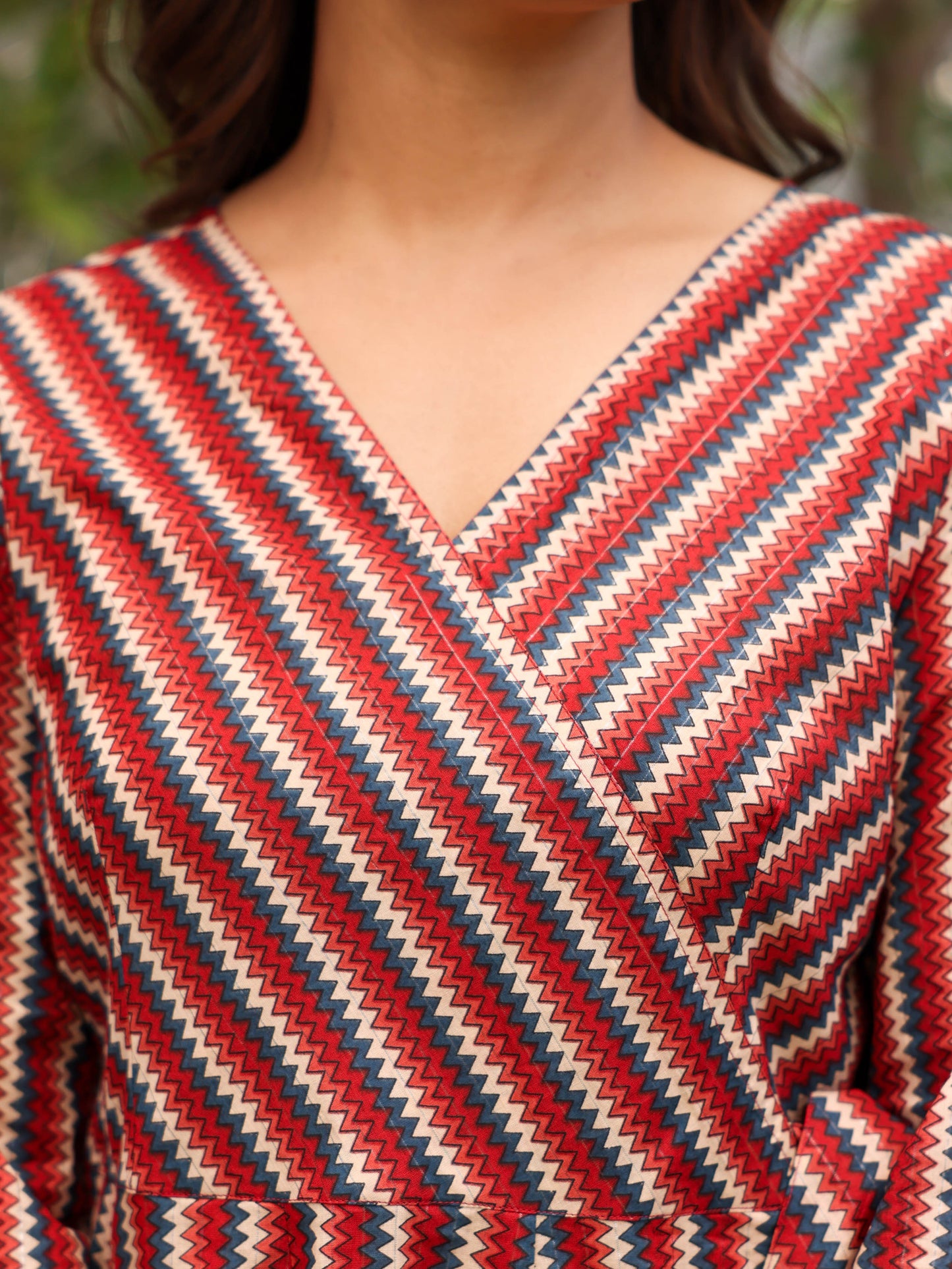 Lurex Cotton Chevron Angrakha Red Dress