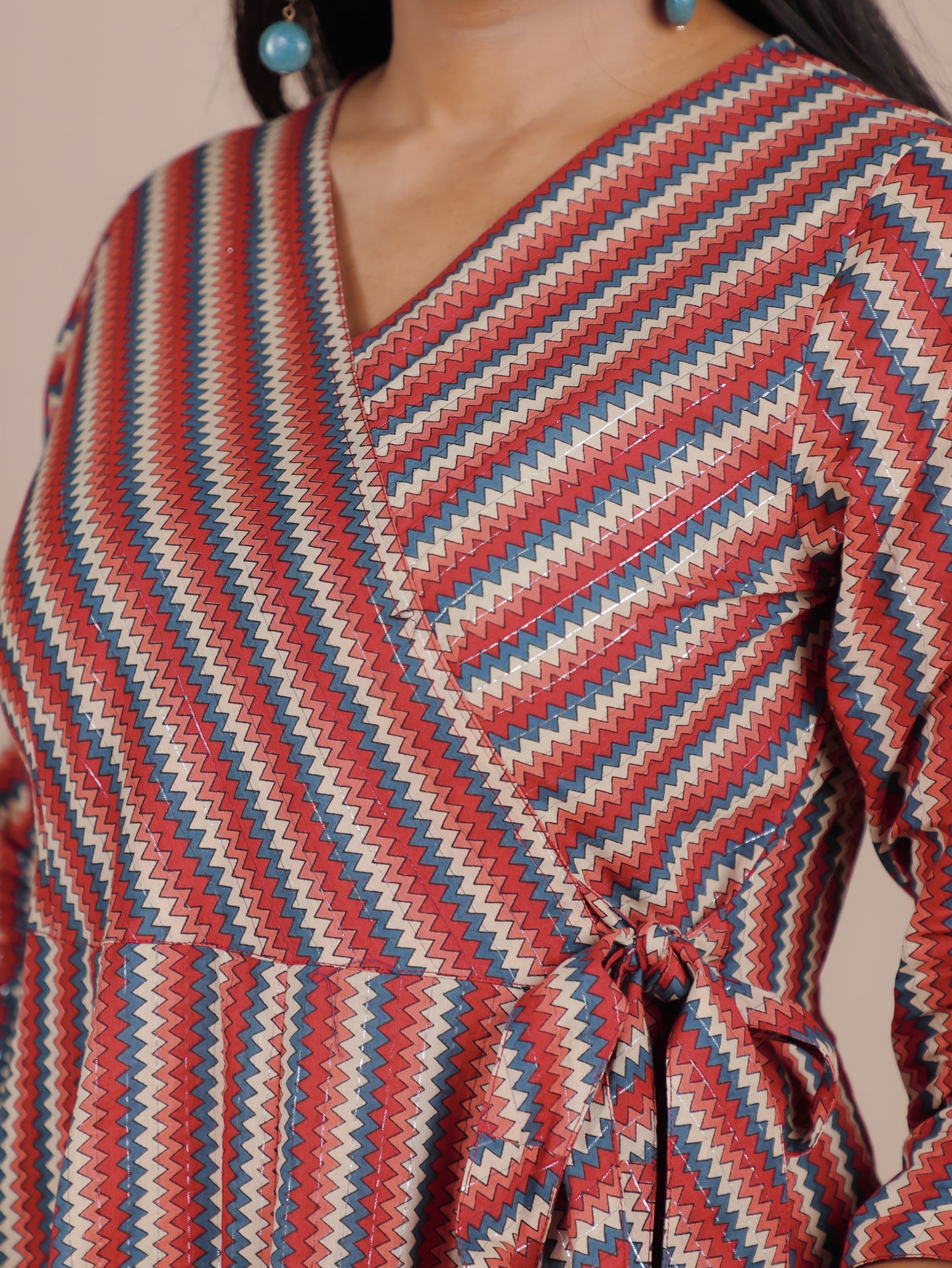 Lurex Cotton Chevron Angrakha Red Dress