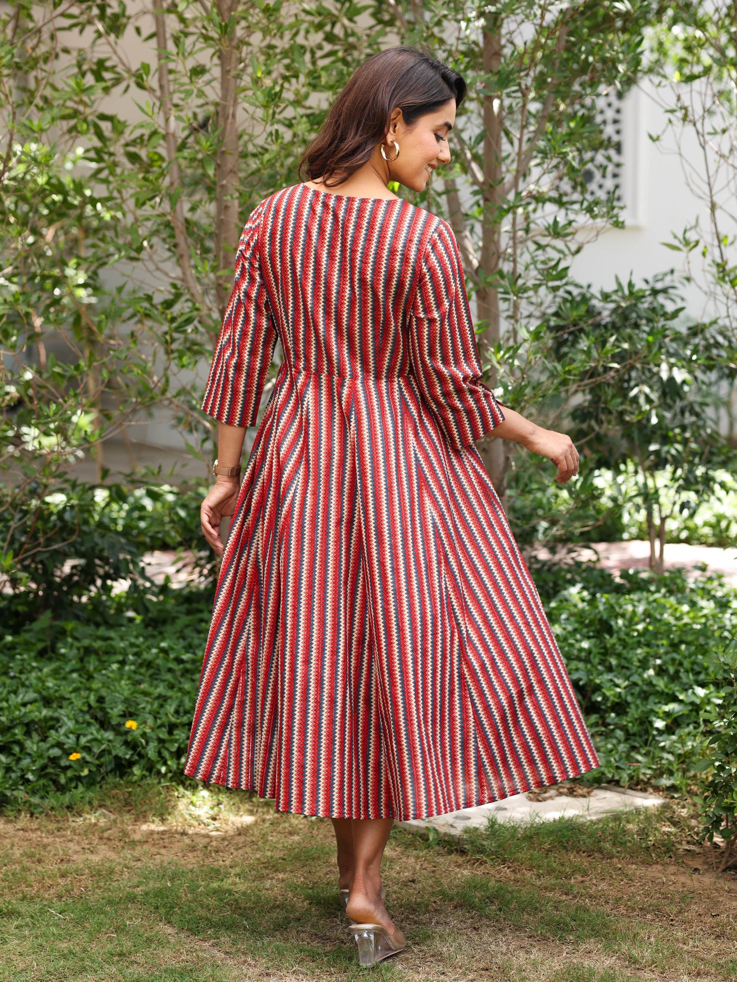 Lurex Cotton Chevron Angrakha Red Dress