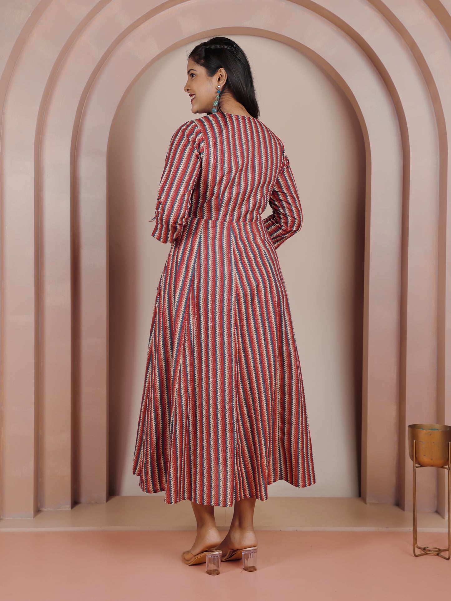 Cotton Chevron Angrakha Red Dress