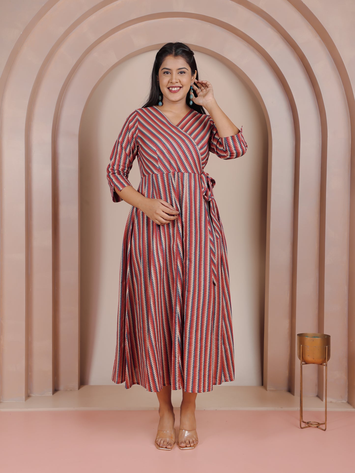 Cotton Chevron Angrakha Red Dress