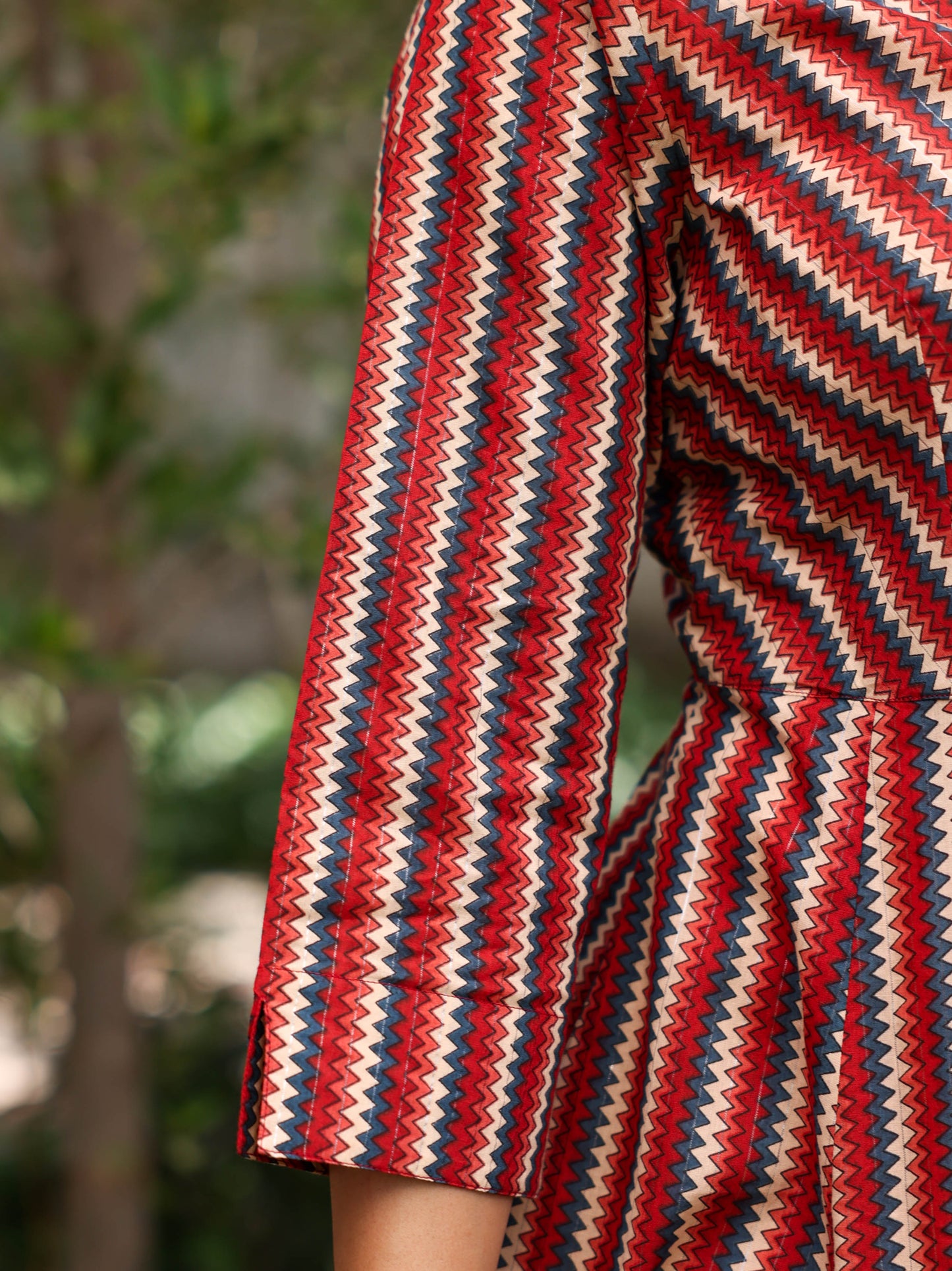 Lurex Cotton Chevron Angrakha Red Dress