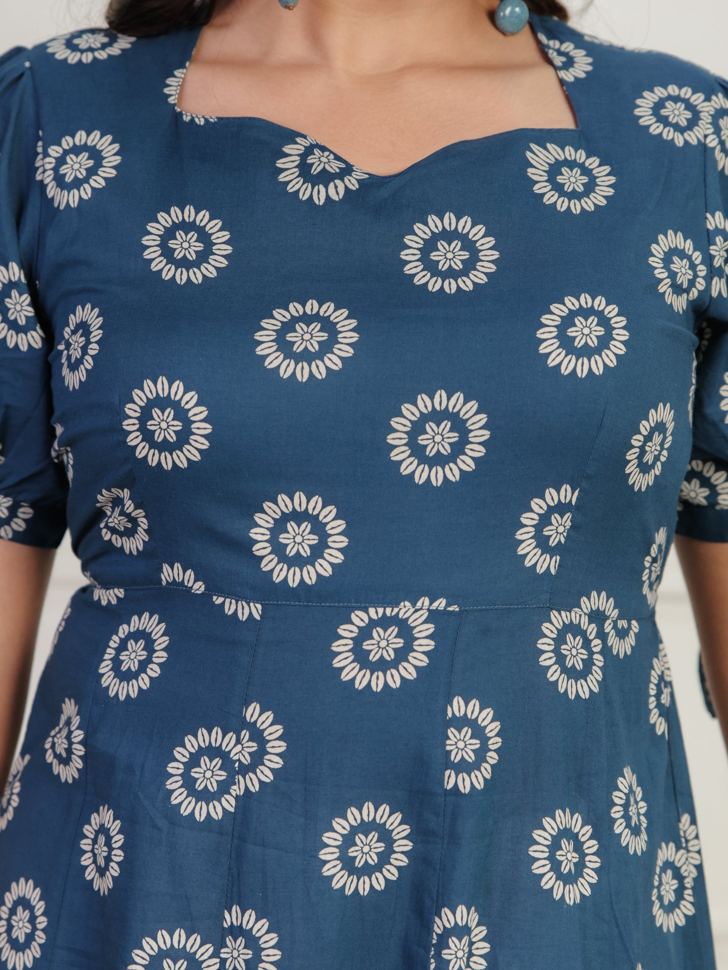 Soft Cotton Floral Tiered Blue Dress