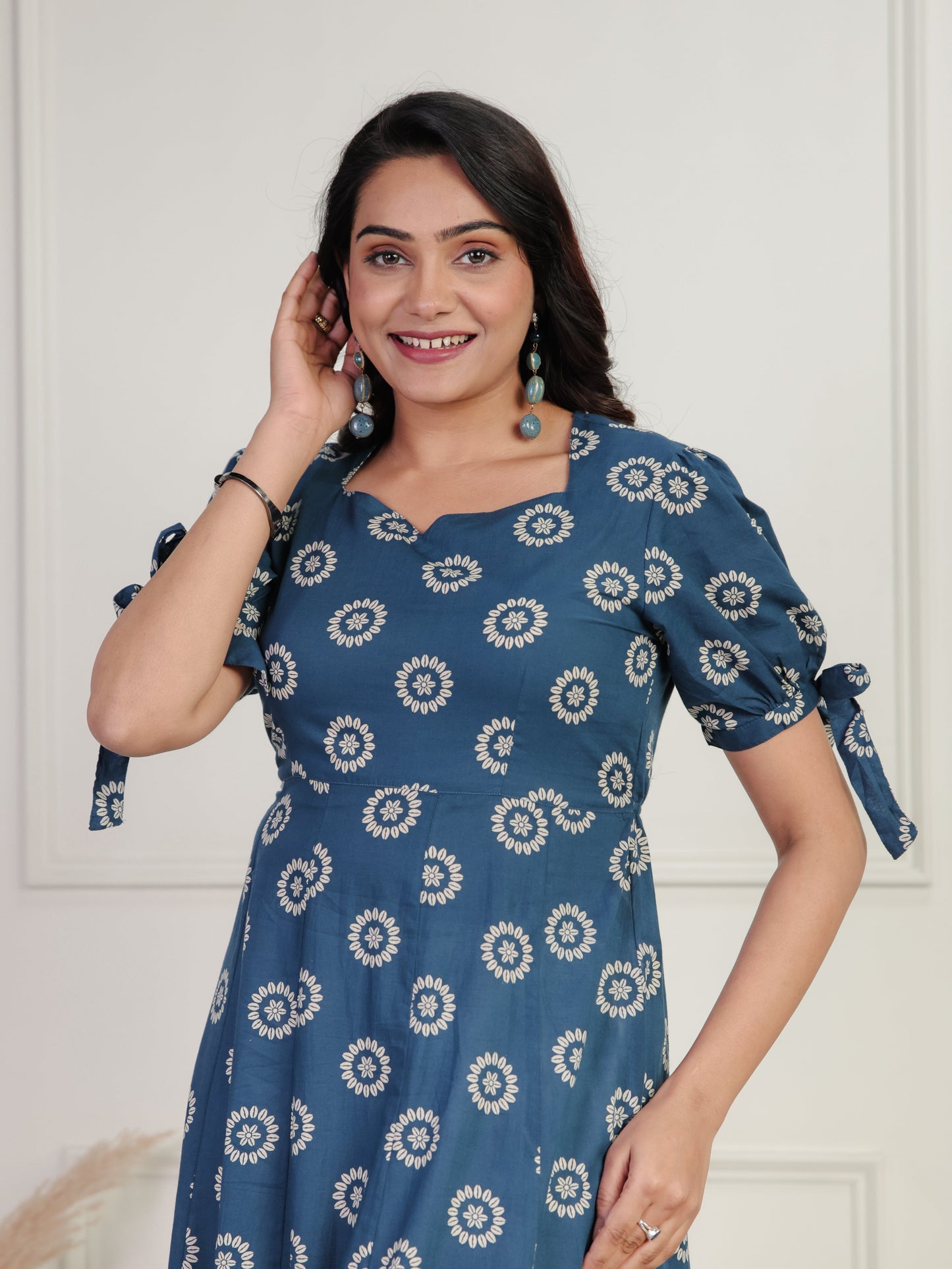 Soft Cotton Floral Tiered Blue Dress