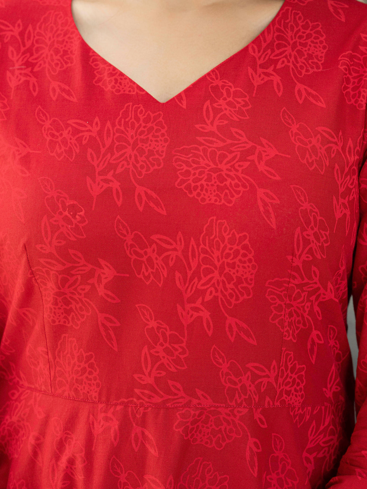Soft Cotton Floral Anarkali Red Kurta